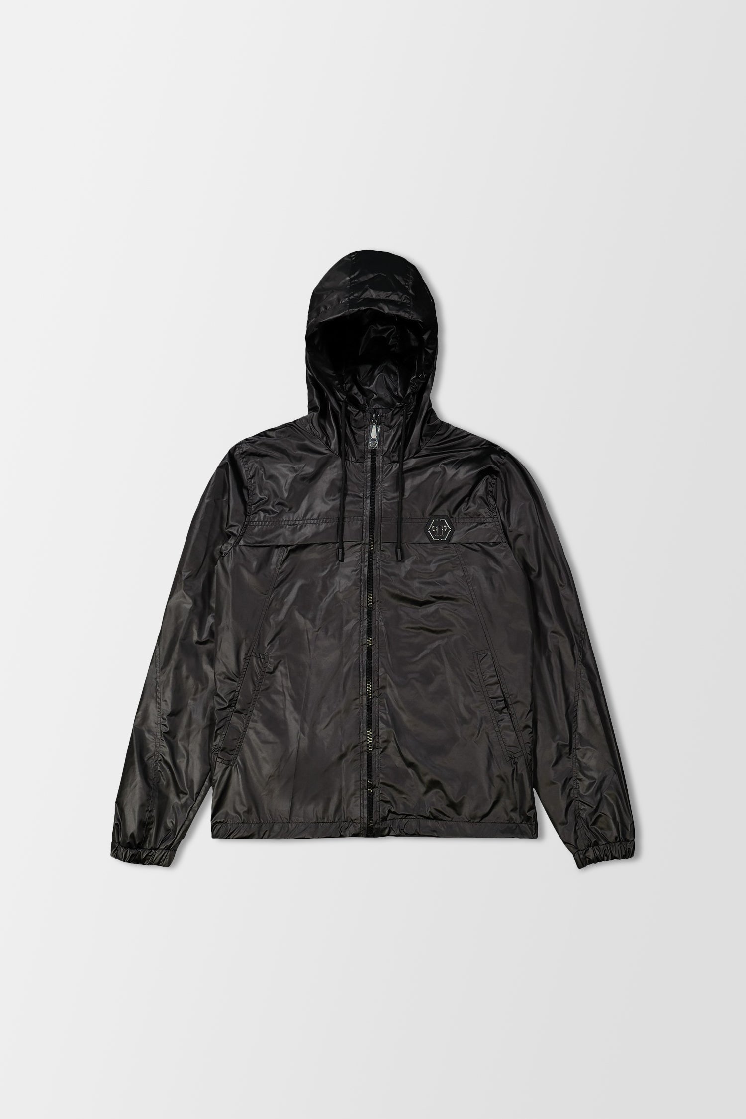 Philipp Plein Black Nylon Plein Star Jacket - Stylish Men's Windbreaker for Streetwear & Night Out Fashion