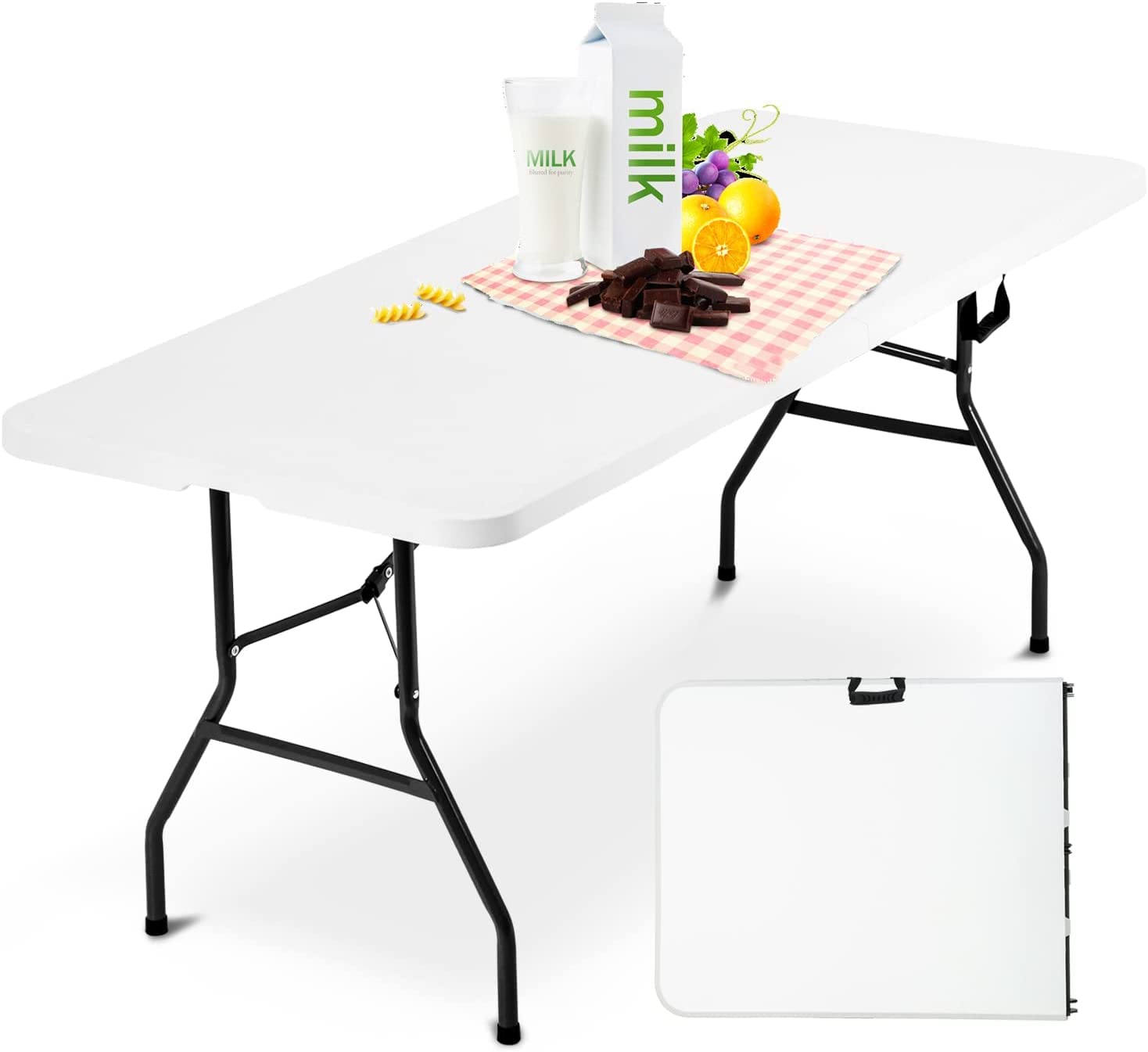 Foldable 6ft Plastic Picnic Table - Lightweight Portable Outdoor & Indoor Table for Camping, BBQ, Parties (71