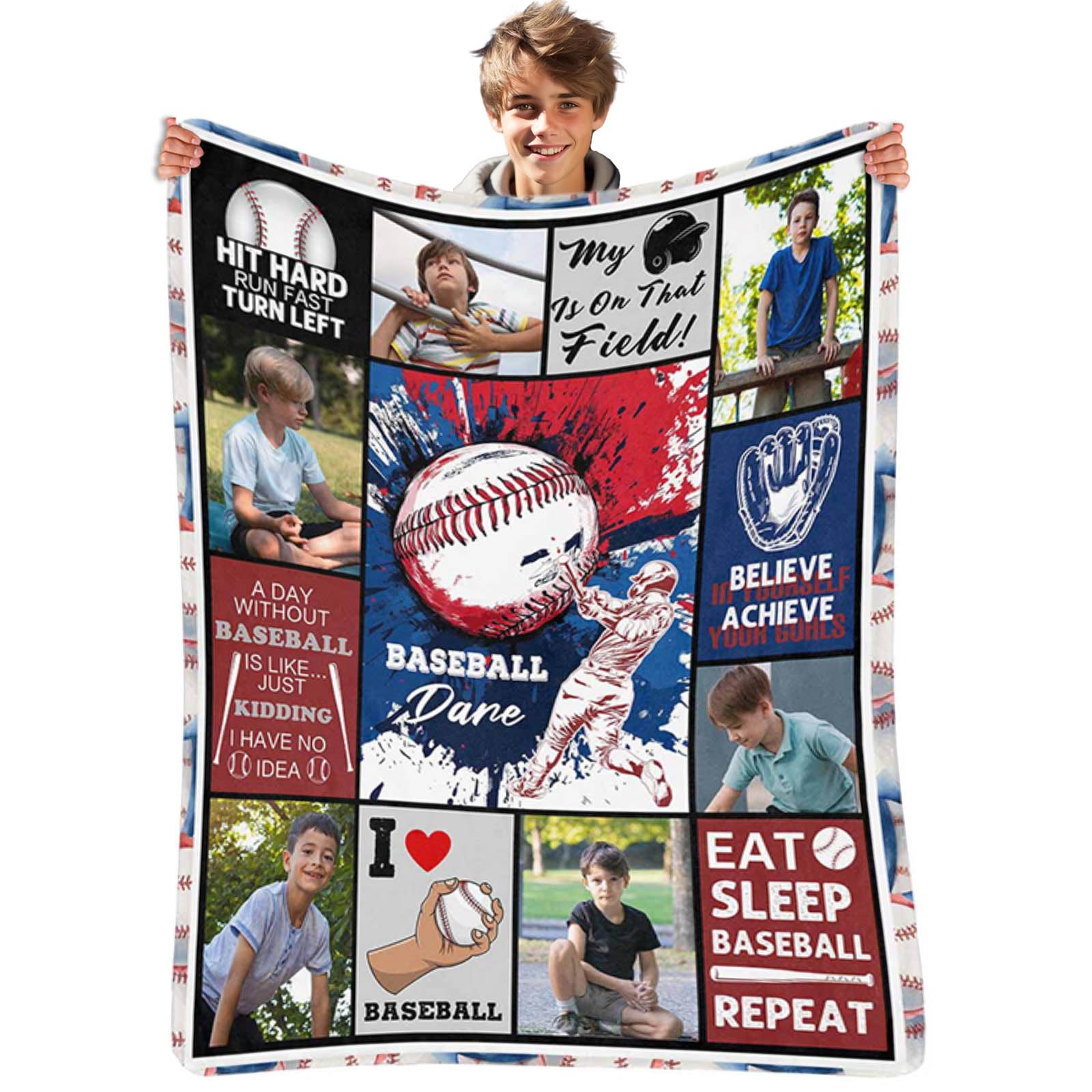 Personalized Baseball Blanket for Boys & Men - Custom Name & Photo Sports Throw - 30''x40'' - Perfect Gift for Players, Coaches, Birthday & Christmas - Ideal for Game Nights, Lounging & Sports Decor