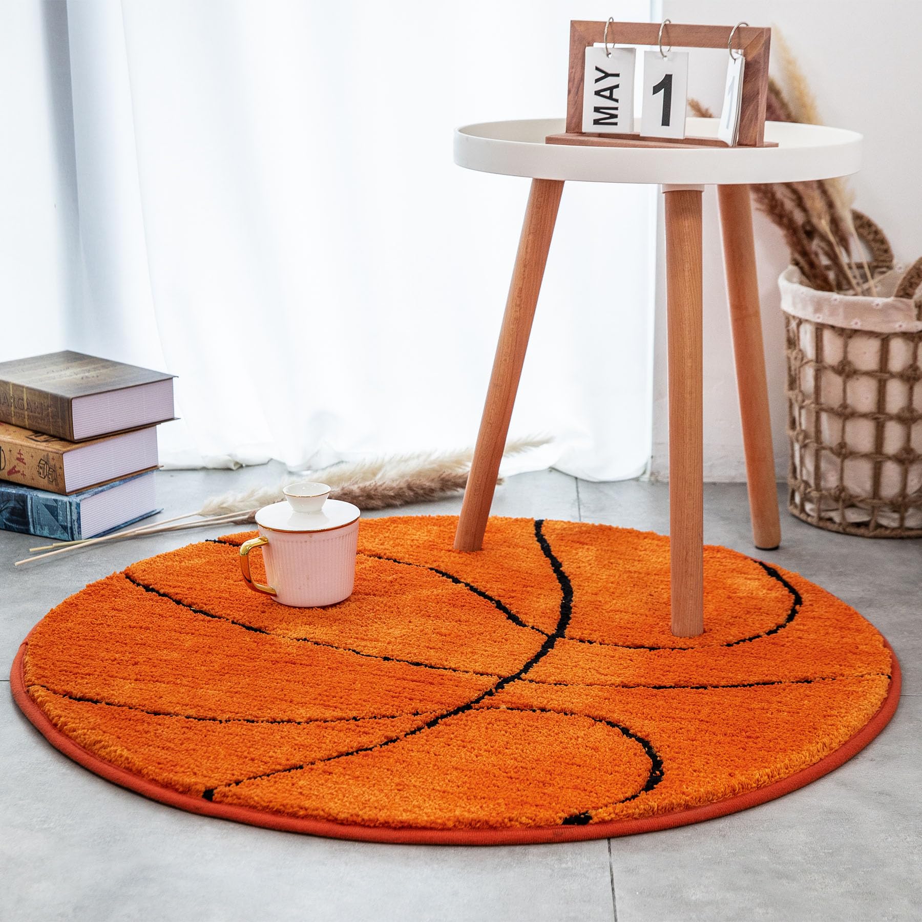 Fancytan Washable Non-Slip Soft Kids Play Mat - 80cm Basketball Design for Playroom, Nursery, Sofa Chair Cushion & Bedroom Decor | Perfect for Toddler Playtime, Learning Activities and Home Decoration