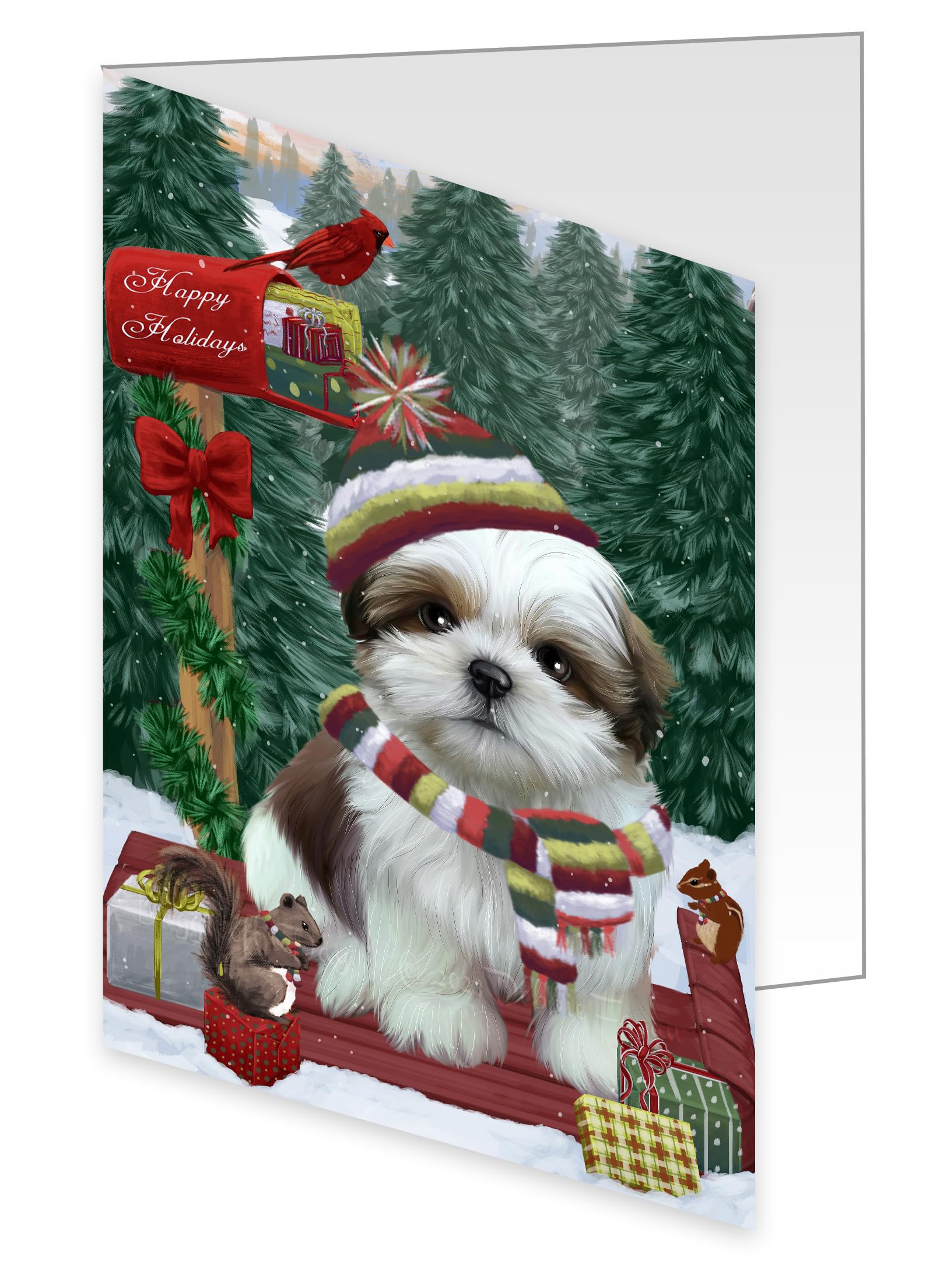 Christmas Woodland Sled Shih Tzu Dog Greeting Cards - 10 Pack Adorable Pet Holiday Cards with Envelopes - Cute Dog Christmas Invitations for Pet Lovers - Perfect for Holiday Greetings, Gift Exchanges & Festive Decorations