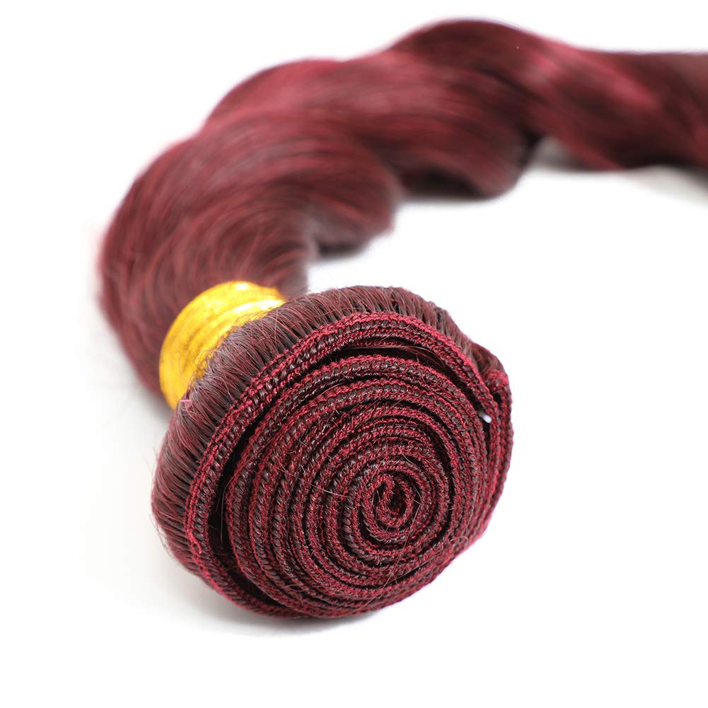 Brazilian Loose Deep Wave Human Hair Bundles - 100% Unprocessed Virgin Hair Extensions for Women (16/18/20 Inch, Burgundy Red) | Perfect for Daily Wear, Parties & Special Occasions