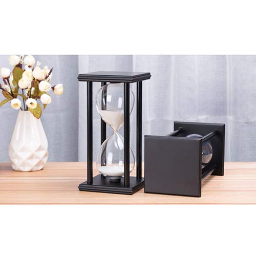 60 Minutes White Sand Timer with Black Wooden Frame - Hourglass Sand Clock for Meditation, Yoga, Classroom & Home Decor