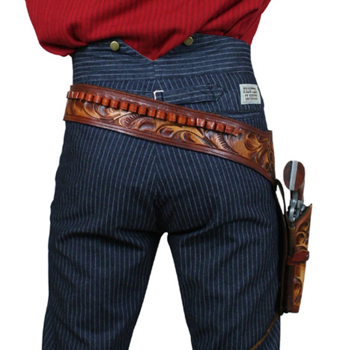 Historical Emporium Genuine Leather .38/.357 Cal Western Gun Belt & Holster Set - Right Hand Tooled Cowboy Style for Cowboy Action Shooting & Reenactments