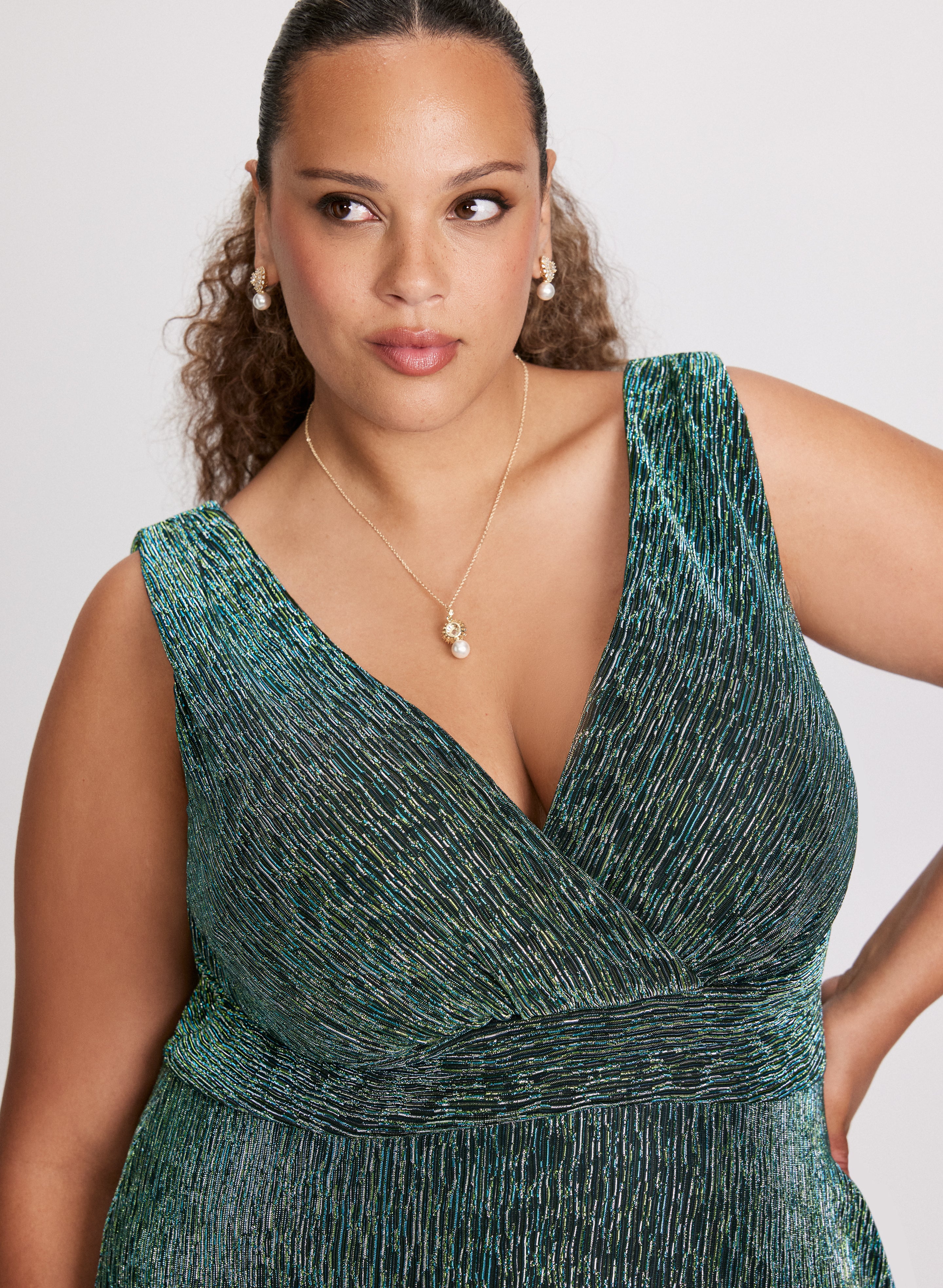 Elegant Fit & Flare Metallic Detail Dress for Women - Perfect for Parties, Weddings & Special Occasions