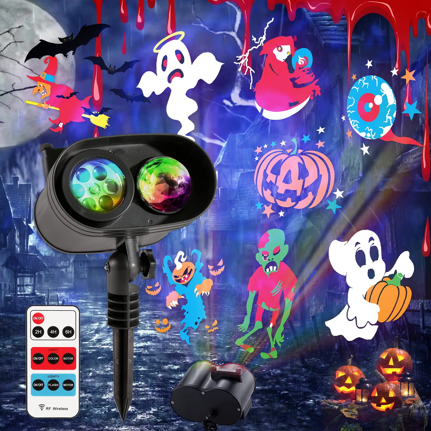Halloween & Christmas Outdoor Projector Lights - 2-in-1 Window Wonderland Projector with Ghost & Hologram Effects - 3D Ocean Theme Holiday Projection for Yard, Garden & House Decorations | Perfect for Halloween Parties, Christmas Celebrations & Outdoor Decor