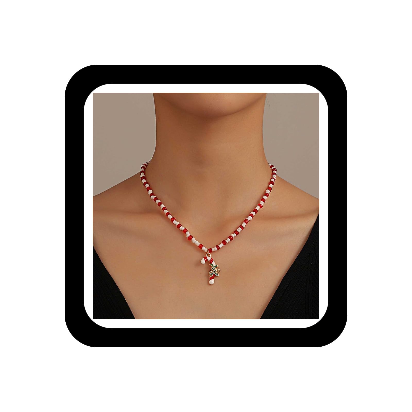 Festive Candy Cane Christmas Necklace - Red Bead & Crutch Pendant Holiday Jewelry for Women | Christmas Party, Gift Exchange, Office Celebration, Winter Wedding Accessory