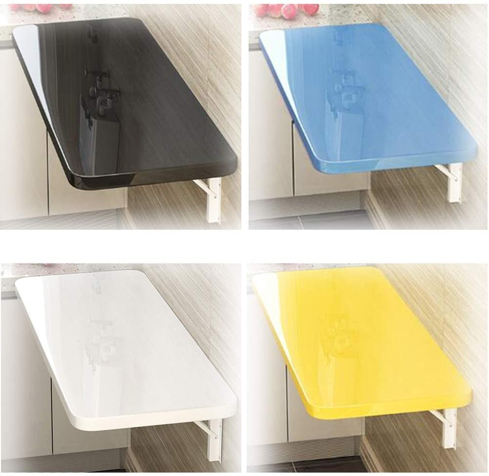 Space-Saving Folding Wall-Mounted Drop-Leaf Table - Multifunctional Floating Desk for Small Apartments, Home Office & Kitchen - Modern Design in Black/White/Blue/Yellow (19.5-35 Inch Adjustable, 31.5x15.5 Inch Size) - Perfect for Studio Living, Dorm Rooms & Tiny Homes
