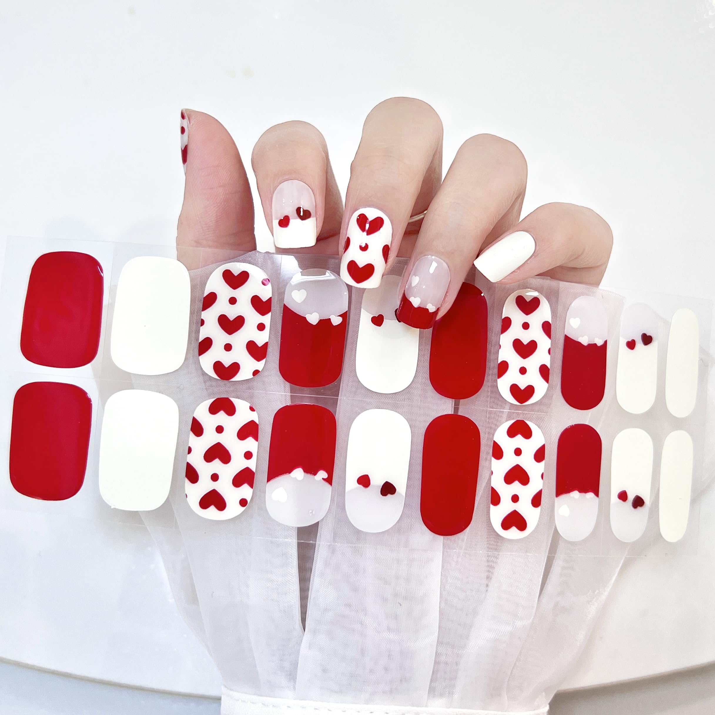 Valentine's Day Gel Nail Stickers - Red Heart Nail Art Wraps for Women | Long Lasting Salon Quality Manicure Decals | Perfect for Date Night, Bridal Showers & Romantic Occasions