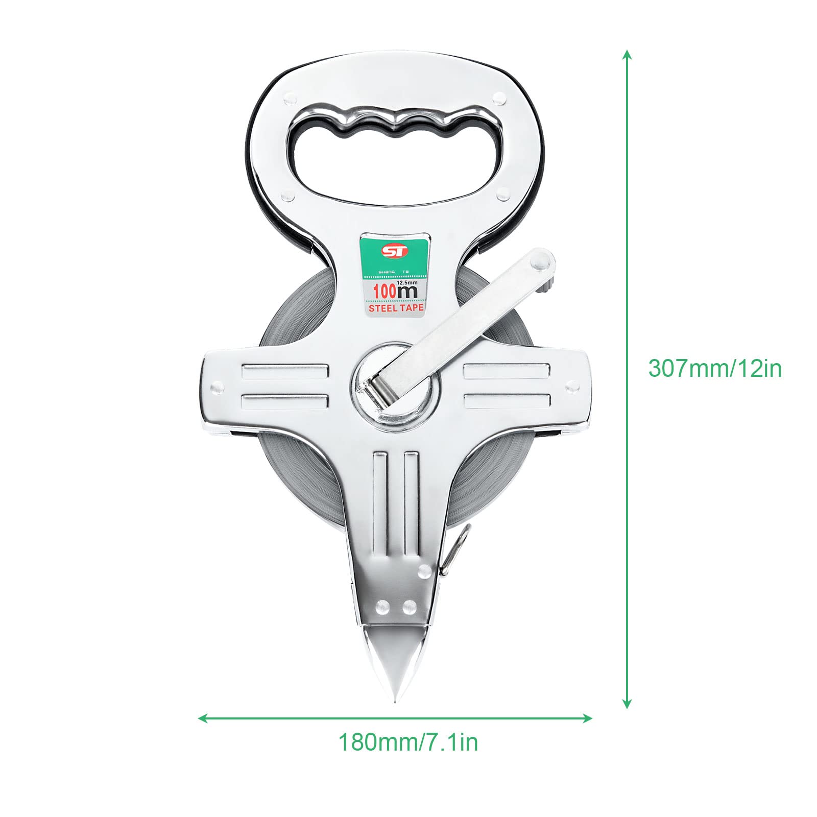 **330ft/100M Stainless Steel Open Reel Tape Measure - Heavy Duty Construction, Carpentry, DIY Projects - Perfect for Workshop, Building & Outdoor Measuring**