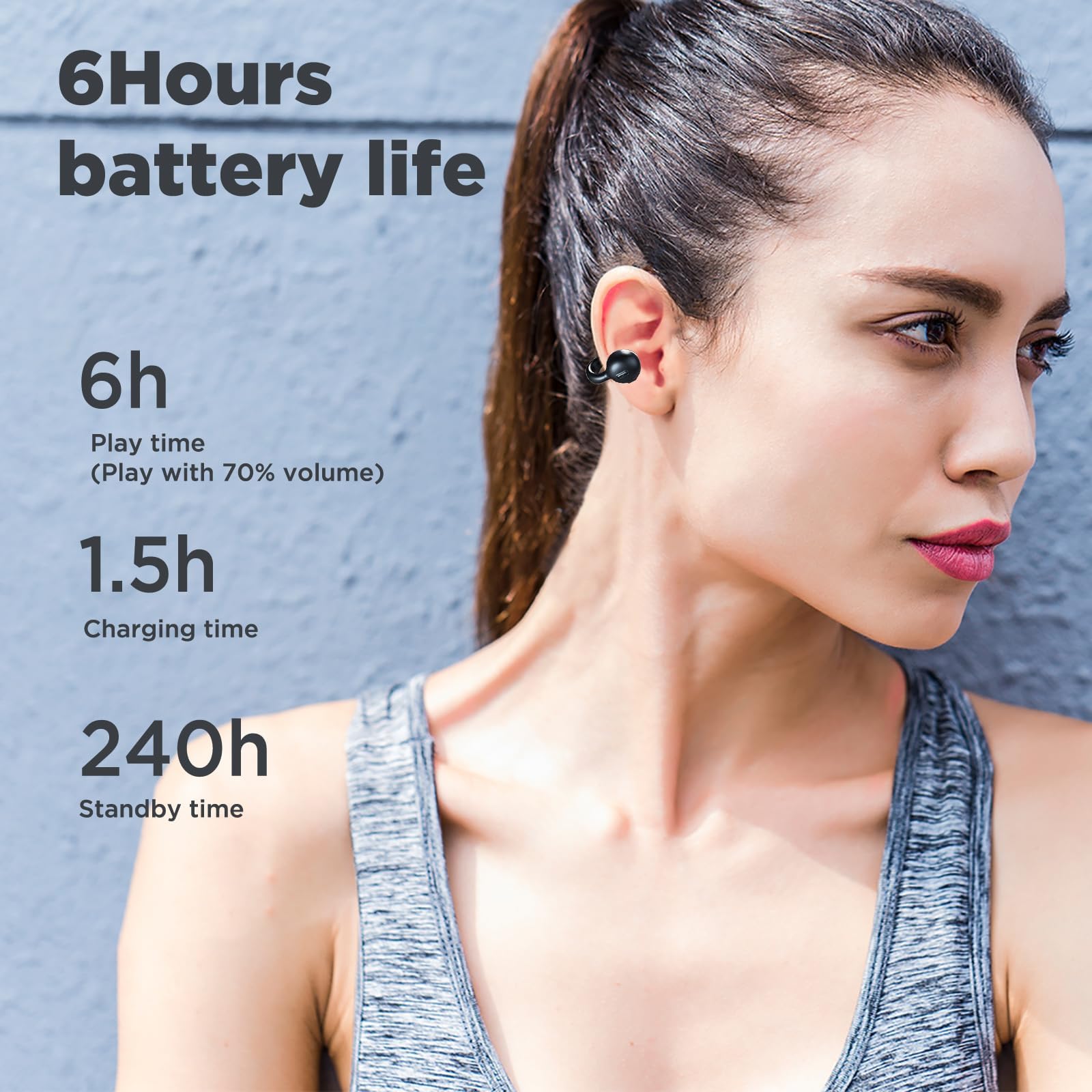Open Ear Wireless Bluetooth Headphones - Sweatproof Workout Earbuds with Microphone, 50H Battery Life, Comfortable Clip-On Design for Running, Cycling & Gym | Perfect for Sports, Phone Calls & Outdoor Activities