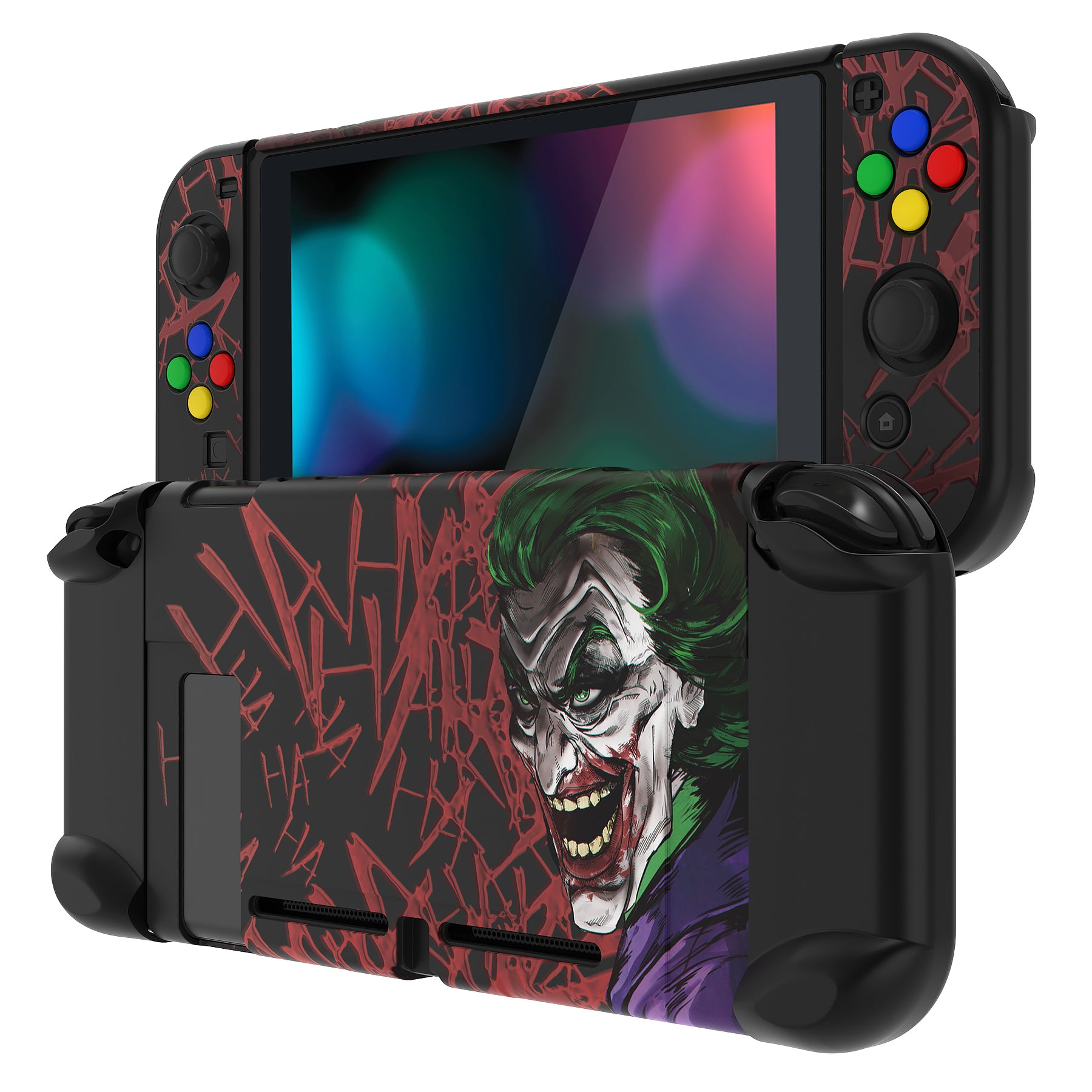 eXtremeRate PlayVital Clown Hahaha Hard Shell Back Cover for Nintendo Switch & Joy-Con Controllers - Colorful ABXY Button Caps, Dockable Protective Case - Perfect for Gaming Protection and Custom Style