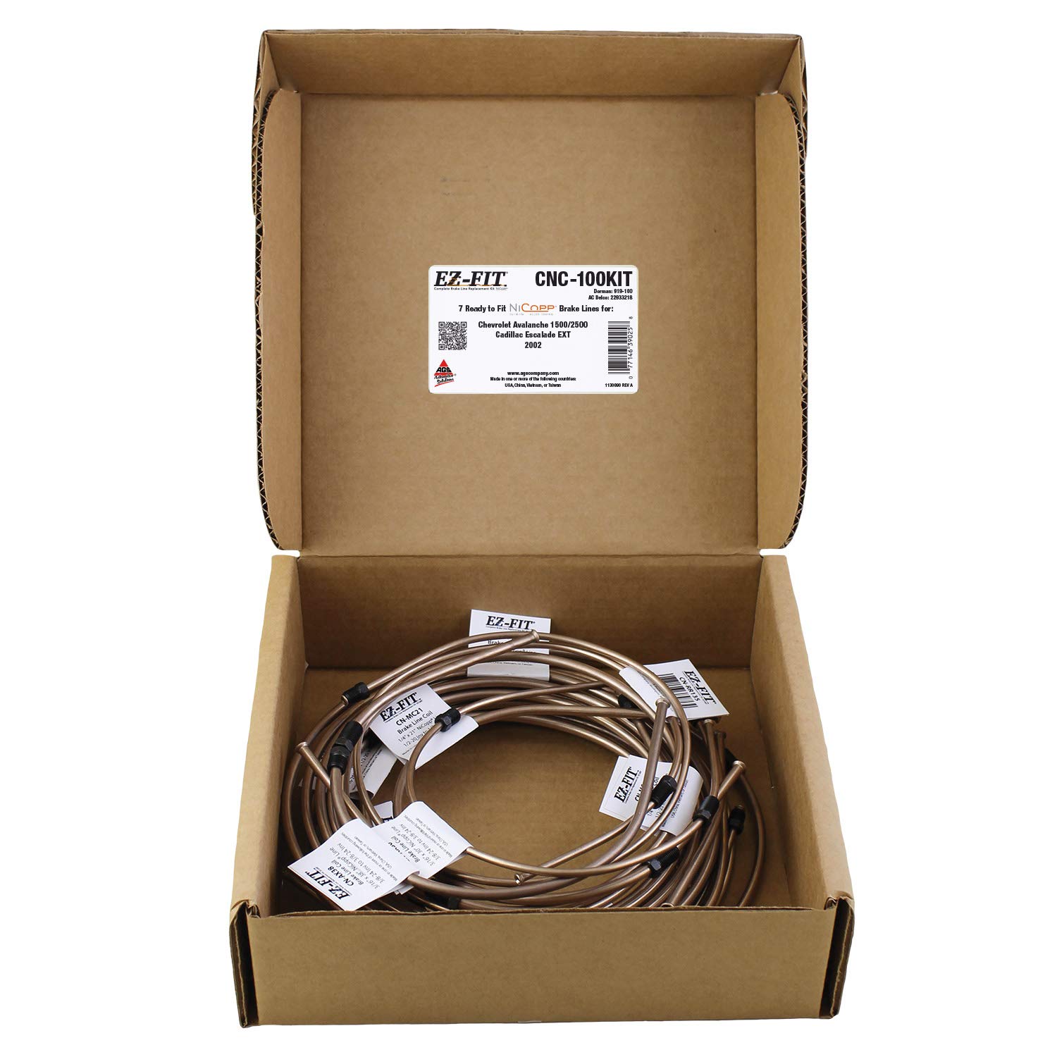 AGS EZ-Fit NiCopp Complete Brake Line Kit for 2002 Chevy Avalanche 1500/2500 & Cadillac Escalade EXT - CNC-100KIT | Corrosion-Resistant Brake Line Replacement Kit for Off-Roading & Heavy-Duty Towing