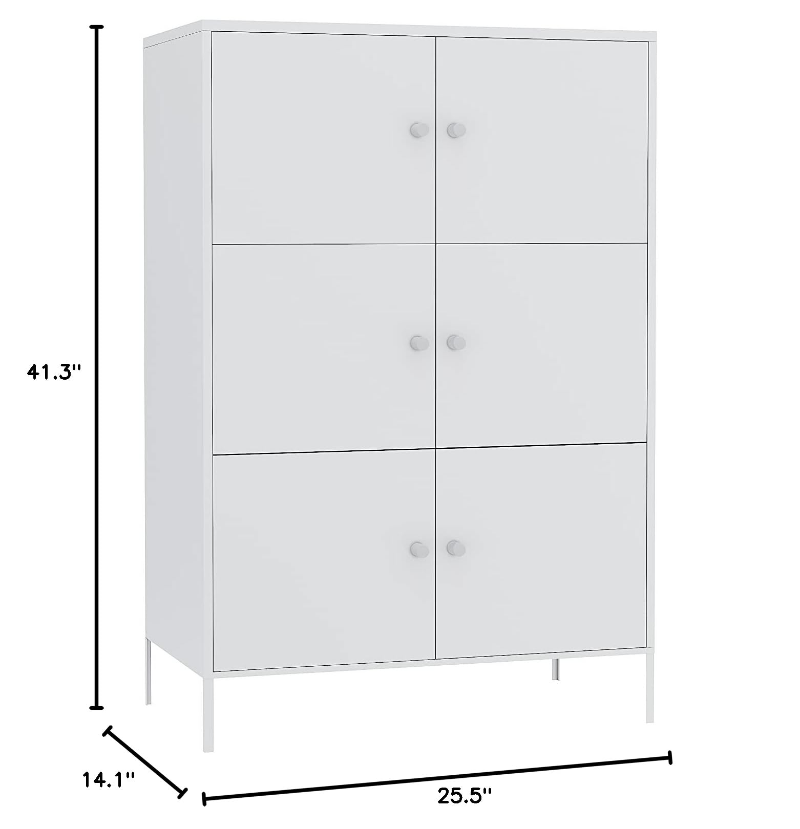 6-Door Metal Storage Cabinet - 3-Tier Steel Office Organizer with Adjustable Shelves, 25.6 x 14.2 x 41.3 Inches, White - Perfect for Home, Office & Garage Storage Solutions