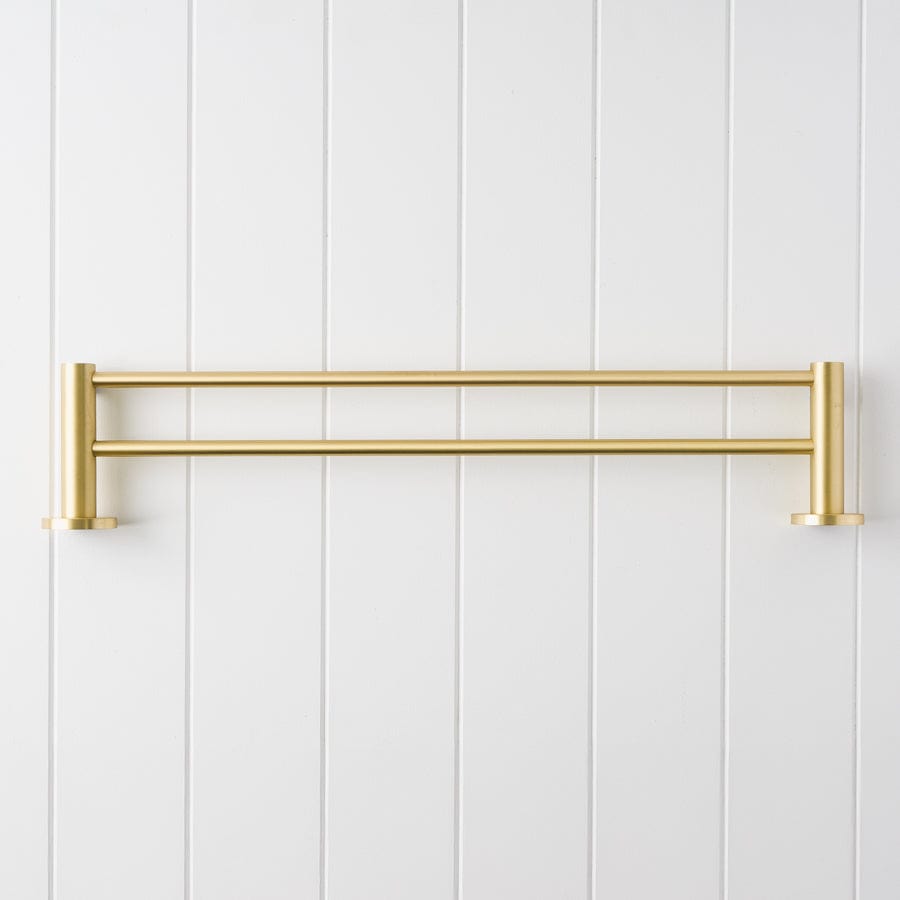 Premium Sydney Double Towel Rail in Brushed Brass - Heavy Duty Bathroom Towel Holder for Spa, Hotel & Home Decor