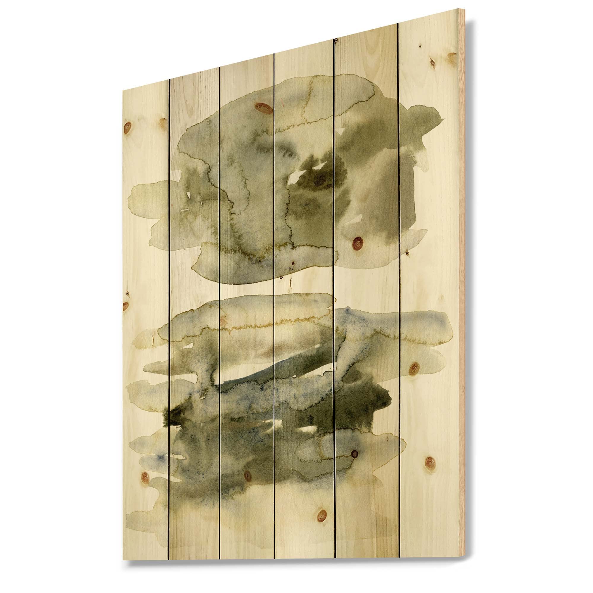DesignQ Dark Green Abstract Clouds II Modern Wood Wall Art - Large Contemporary Wood Wall Decor Panels Printed on Natural Pine - Perfect for Living Room, Bedroom & Office Decor
