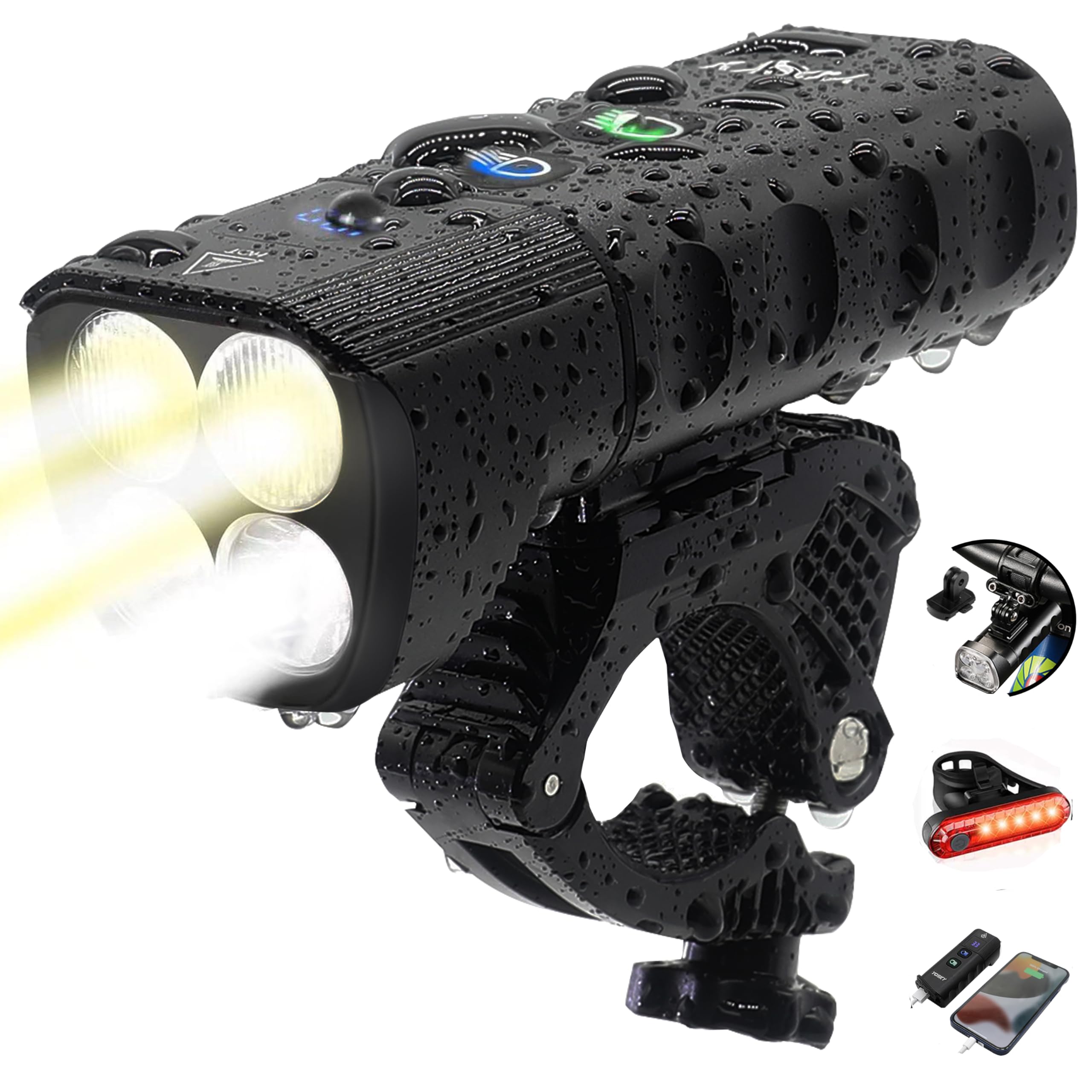 Yosky 2000 Lumens USB Rechargeable Bike Headlight - Waterproof, High-Power Bicycle Front Light for Night Riding, Commuting & Mountain Biking