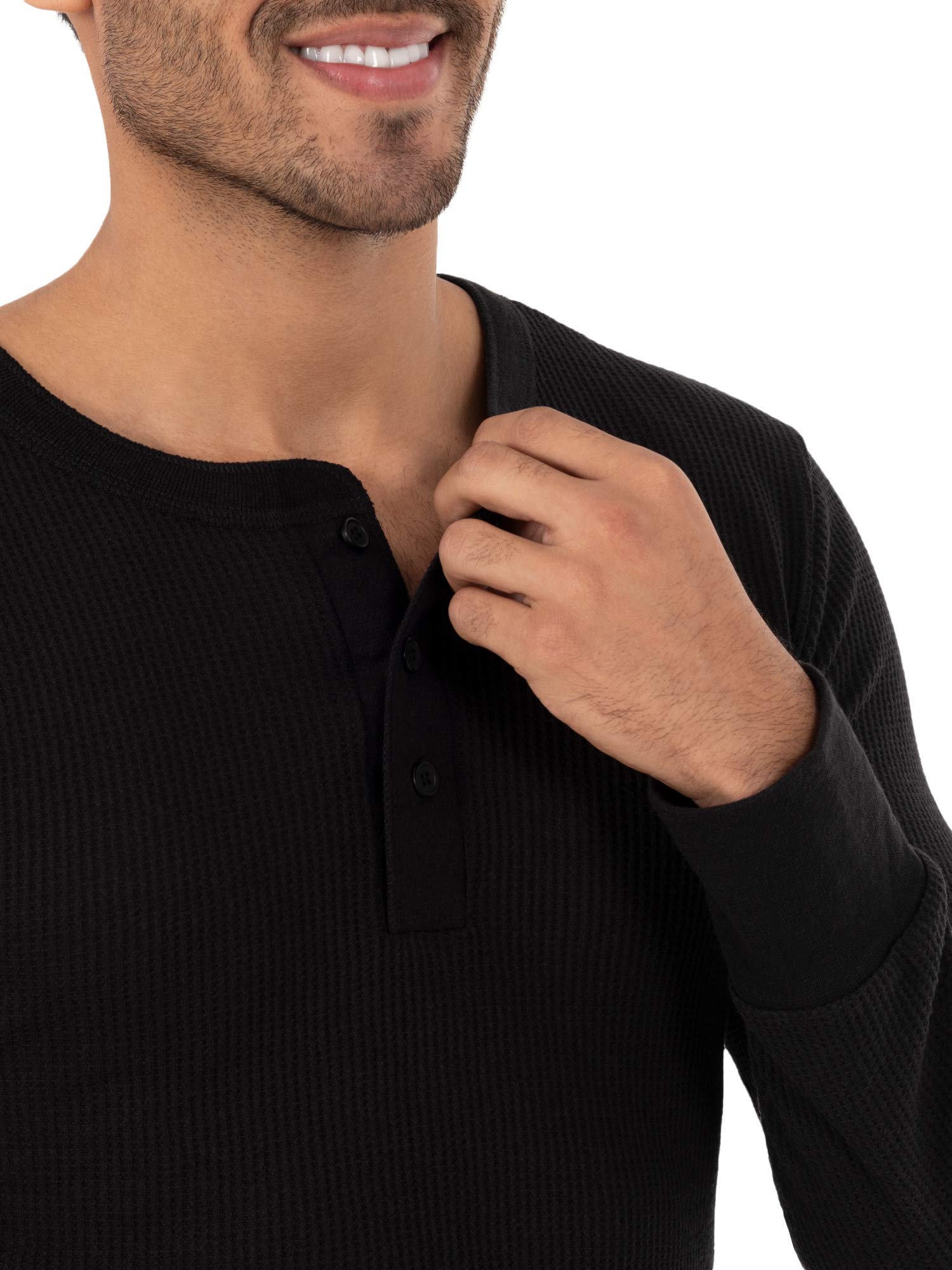 Fruit of the Loom Men's Recycled Waffle Thermal Henley Shirt - Eco-Friendly Long Sleeve Base Layer for Winter, Camping & Outdoor Activities