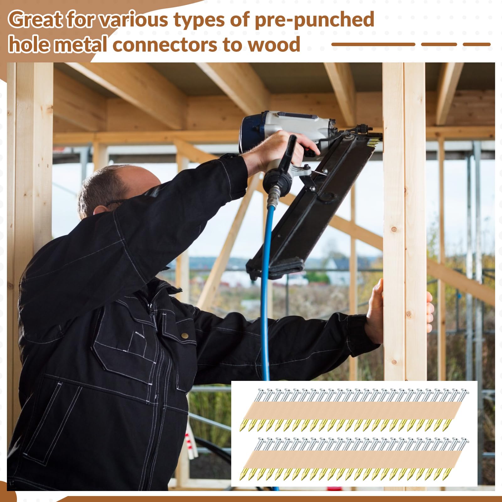 Hicarer 1000-Pack 1-1/2 x 0.148 Inch 36° Galvanized Framing Nails - Round Head Smooth Shank Joist Hanger Nails for Woodworking, Construction & DIY Projects - Perfect for Deck Building, Roofing & Furniture Making