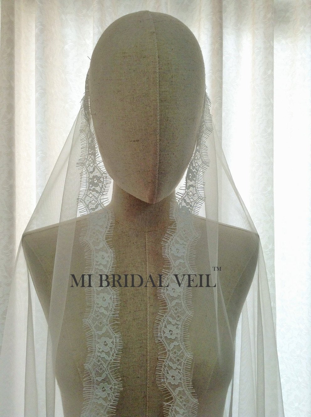 Elegant Cathedral Wedding Veil with Small Eyelash Chantilly Boho Lace - Perfect for Bridal, Boho & Vintage Weddings - Mi Bridal Collection