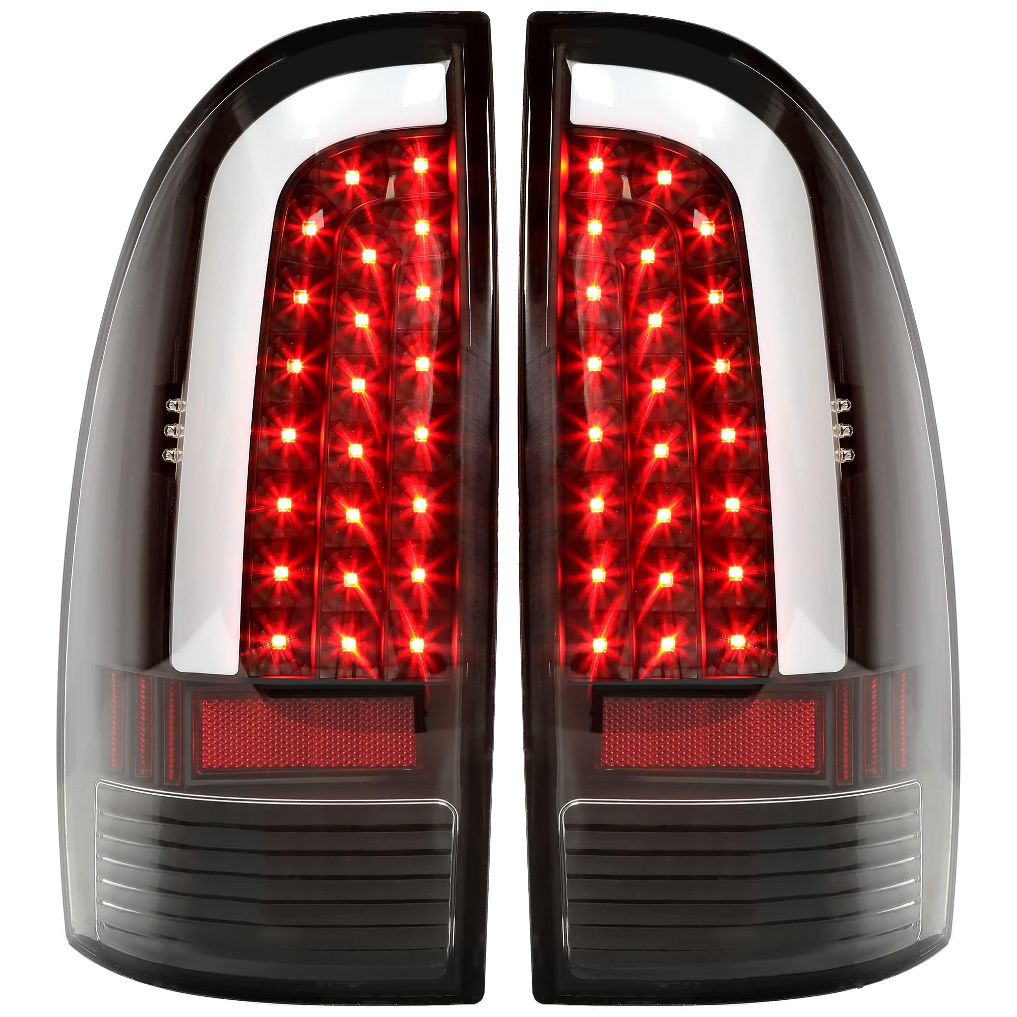 Kojem LED Tail Lights for 2005-2015 Toyota Tacoma - C-Shape LED Tube Taillights with Black Housing & Clear Lens - Brake Rear Lamps Pair (Driver & Passenger Side) - Enhanced Night Visibility & Style Upgrade for Off-Road & Daily Driving