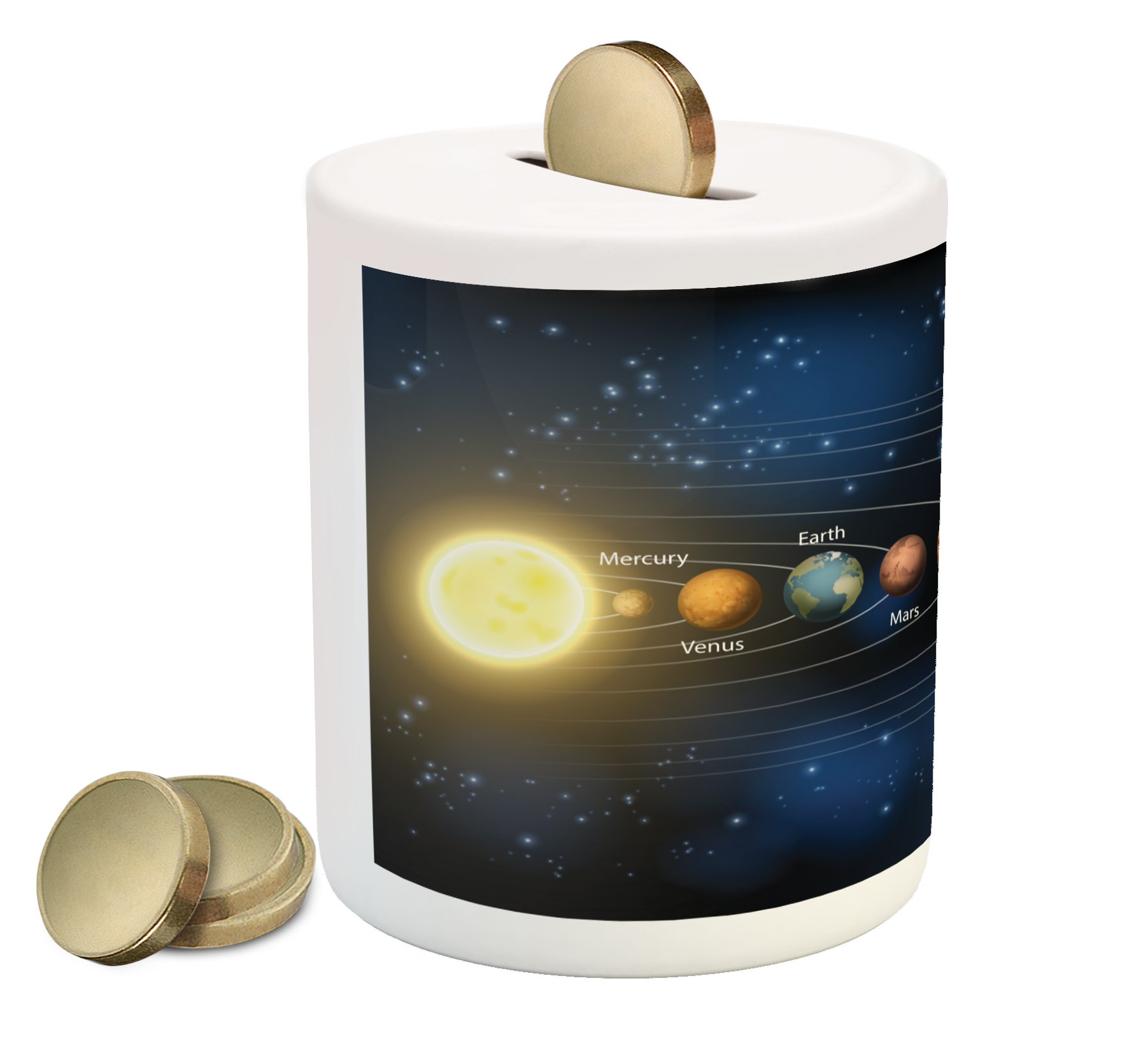 Lunarable Galaxy Piggy Bank - Realistic Solar System Planets & Milky Way Design, Printed Ceramic Coin Bank for Cash Savings (Multicolor) - Perfect Gift for Astronomy Lovers & Kids' Space-Themed Bedroom Decor