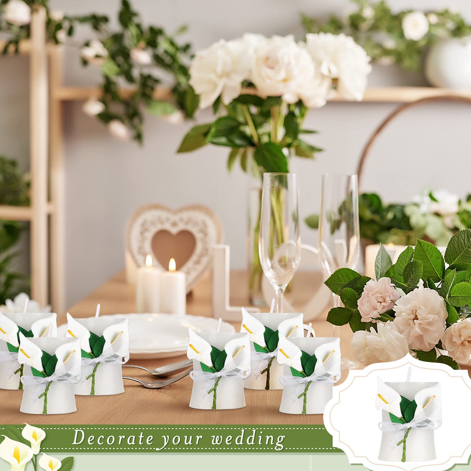 48 Pack Calla Lily Wedding Candles with Gift Box & Cards - Perfect Bridal Shower Favors & Party Keepsakes