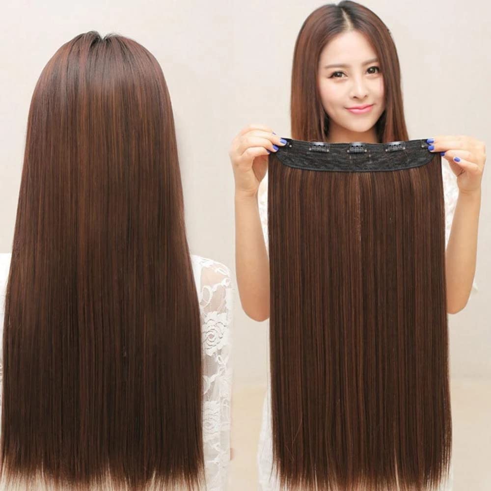 VSAKSH One Piece Synthetic Clip-in Hair Extensions - 3/4 Full Head 5 Clips Long Straight Hair Extensions for Women (Dark Brown) | Perfect for Daily Wear, Parties & Special Occasions