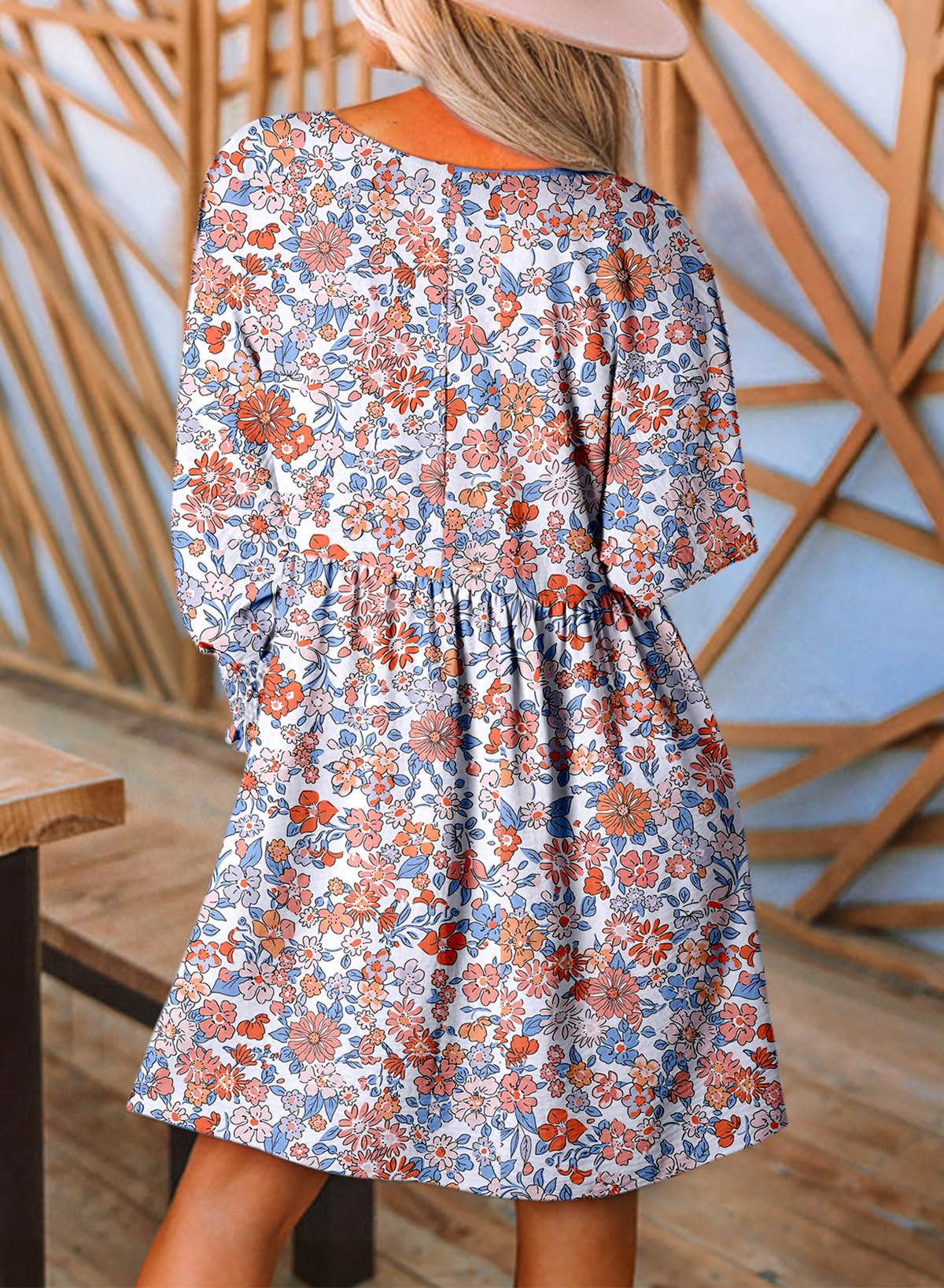 Women's Boho Floral Mini Dress Long Sleeve Babydoll Swing Shift Dress for Spring Summer 2025 | Casual Party, Date Night & Vacation Outfit