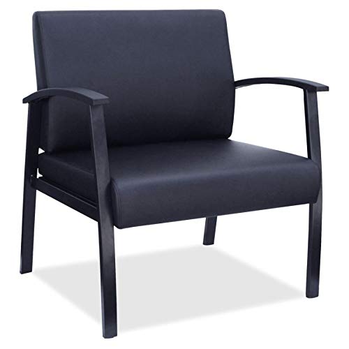 Lorell Big & Tall Black Leather Guest Chair - Ergonomic Office Chair for Executive, Conference & Reception Areas - Heavy Duty Comfort for Professionals