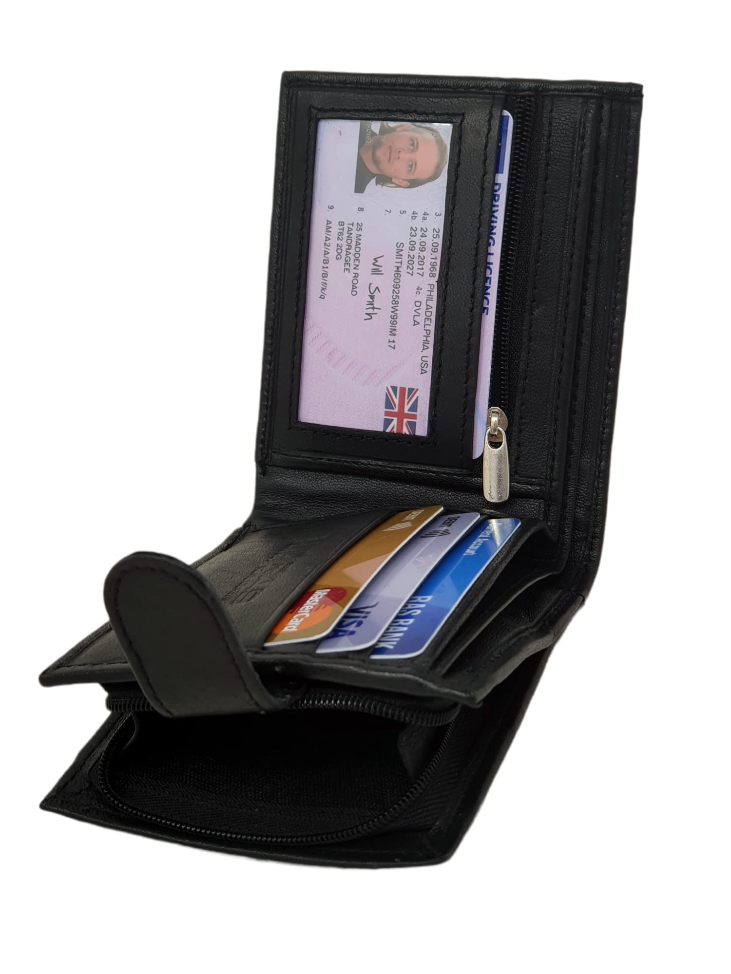Men's Leather Credit Card Wallet with Zip Coin Pocket & ID Window - Slim RFID Blocking Bifold Wallet for Men - Perfect for Travel, Business & Everyday Use
