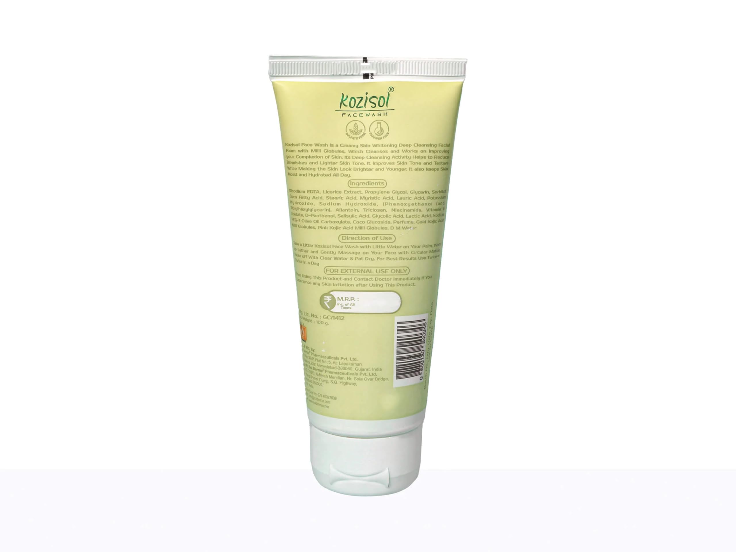 K'ozisol Skin Whitening & Oil-Free Creamy Face Wash - 100gm | Brightening & Oil Control Cleanser for Glowing Skin | Perfect for Daily Skincare & Acne-Prone Skin