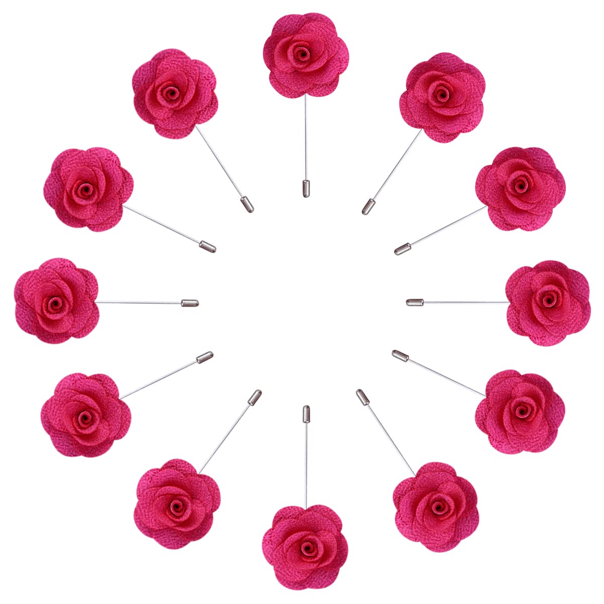 12-Piece Camellia Rose Wedding Boutonnieres for Groom & Groomsmen - Hot Pink Floral Pin Corsage - Perfect for Weddings, Prom, Formal Events & Special Occasions