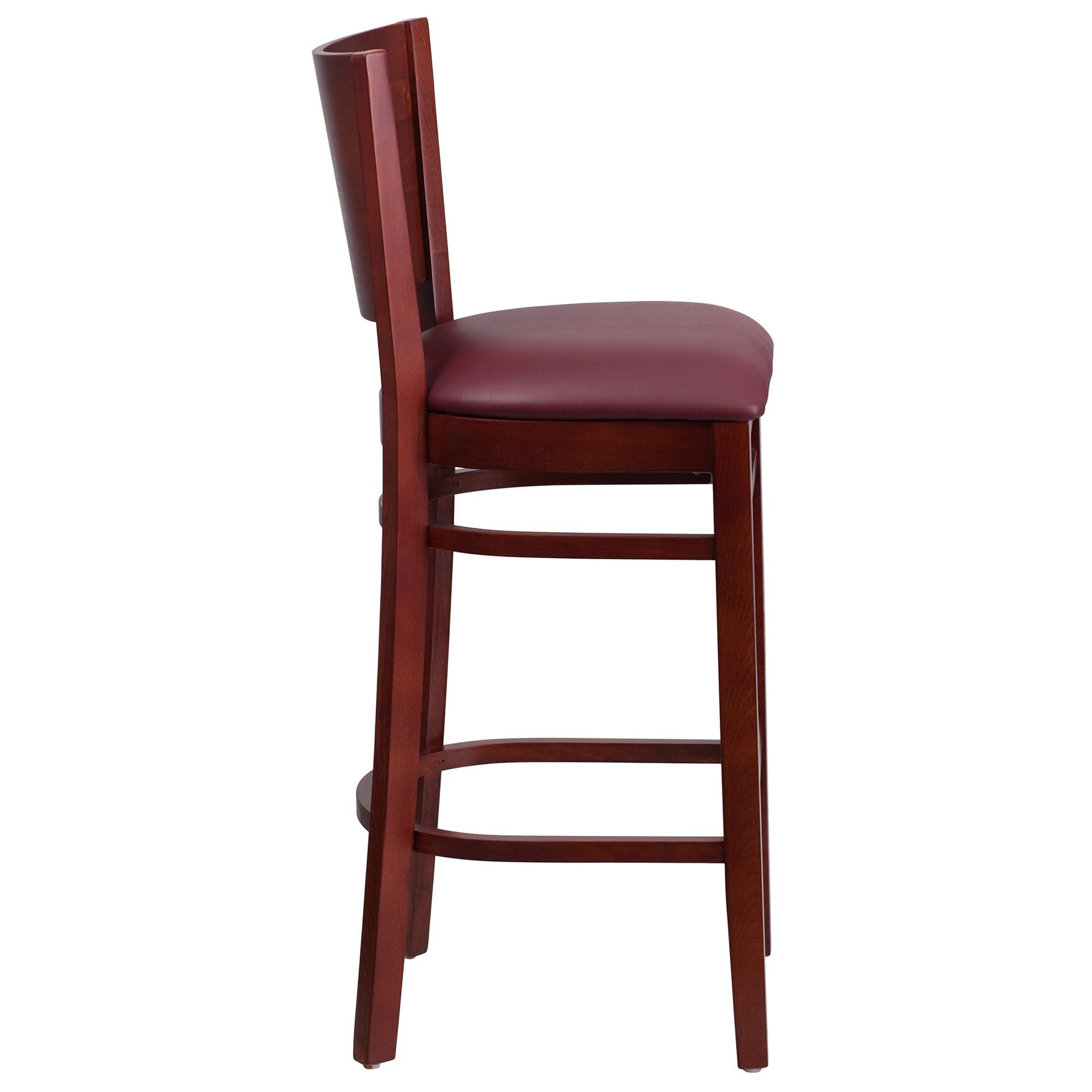 Flash Furniture Lacey Series Solid Back Mahogany Wood Barstool with Burgundy Vinyl Seat - 24
