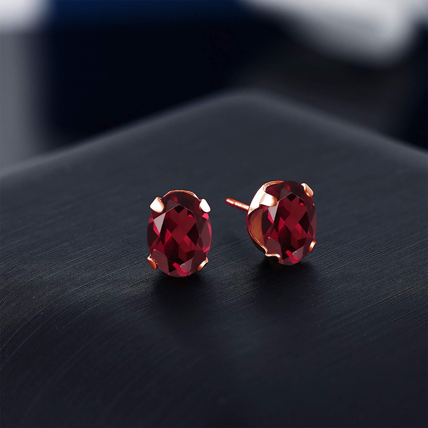2.70 Ct Red Rhodolite Garnet Stud Earrings - 8x6mm Brass Rose Gold Plated for Women & Men | Gem Stone King | Perfect for Weddings, Parties & Everyday Wear