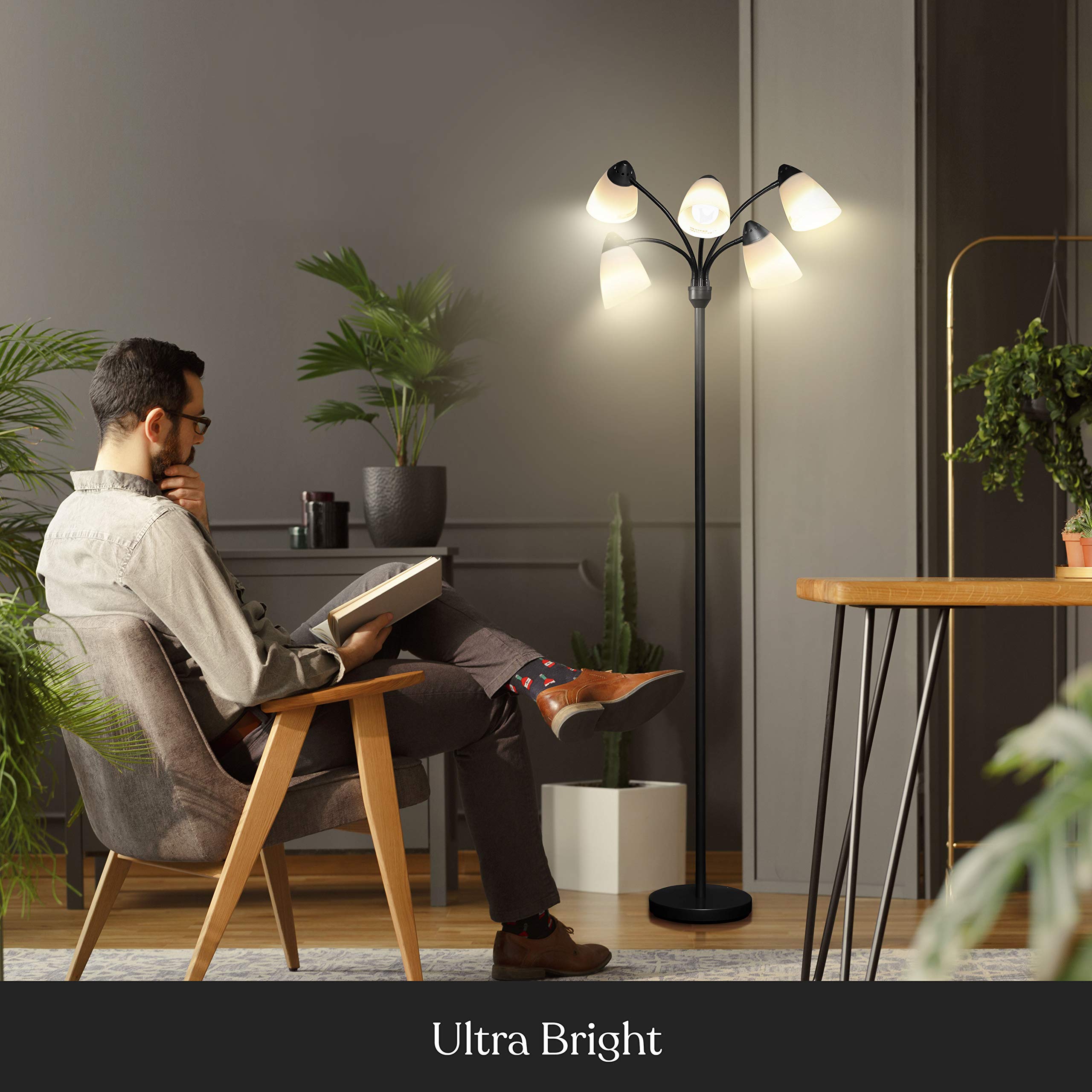Brightech Medusa LED Floor Lamp - Adjustable Multi-Head Dimmable Standing Light with Interchangeable Shades for Living Room, Bedroom & Office - Tall Modern Floor Lamp for Reading, Working & Relaxing - Black Home Lighting Decor