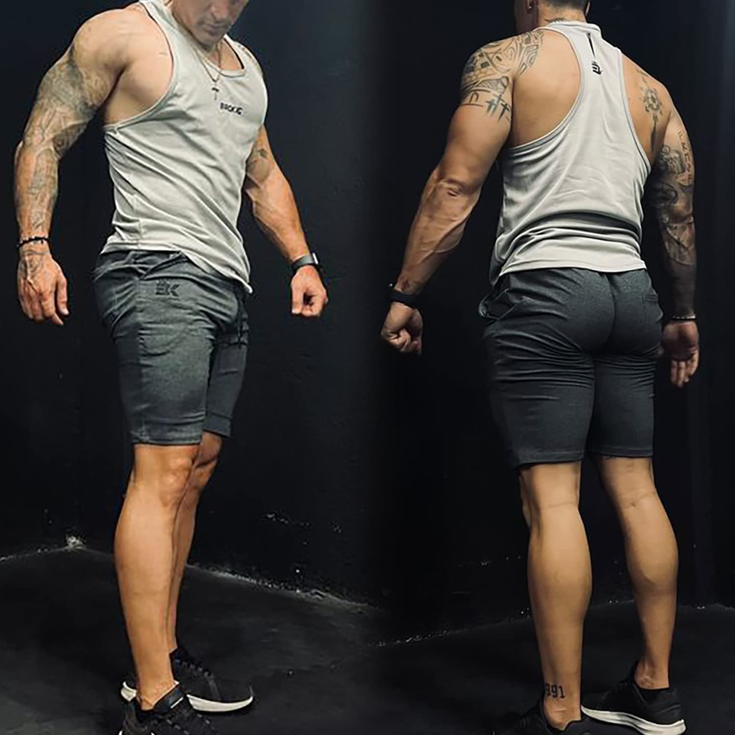 BROKIG Men's Gym Workout Shorts - Breathable Mesh Bodybuilding Running Shorts with Zipper Pockets | Athletic Training & Casual Wear