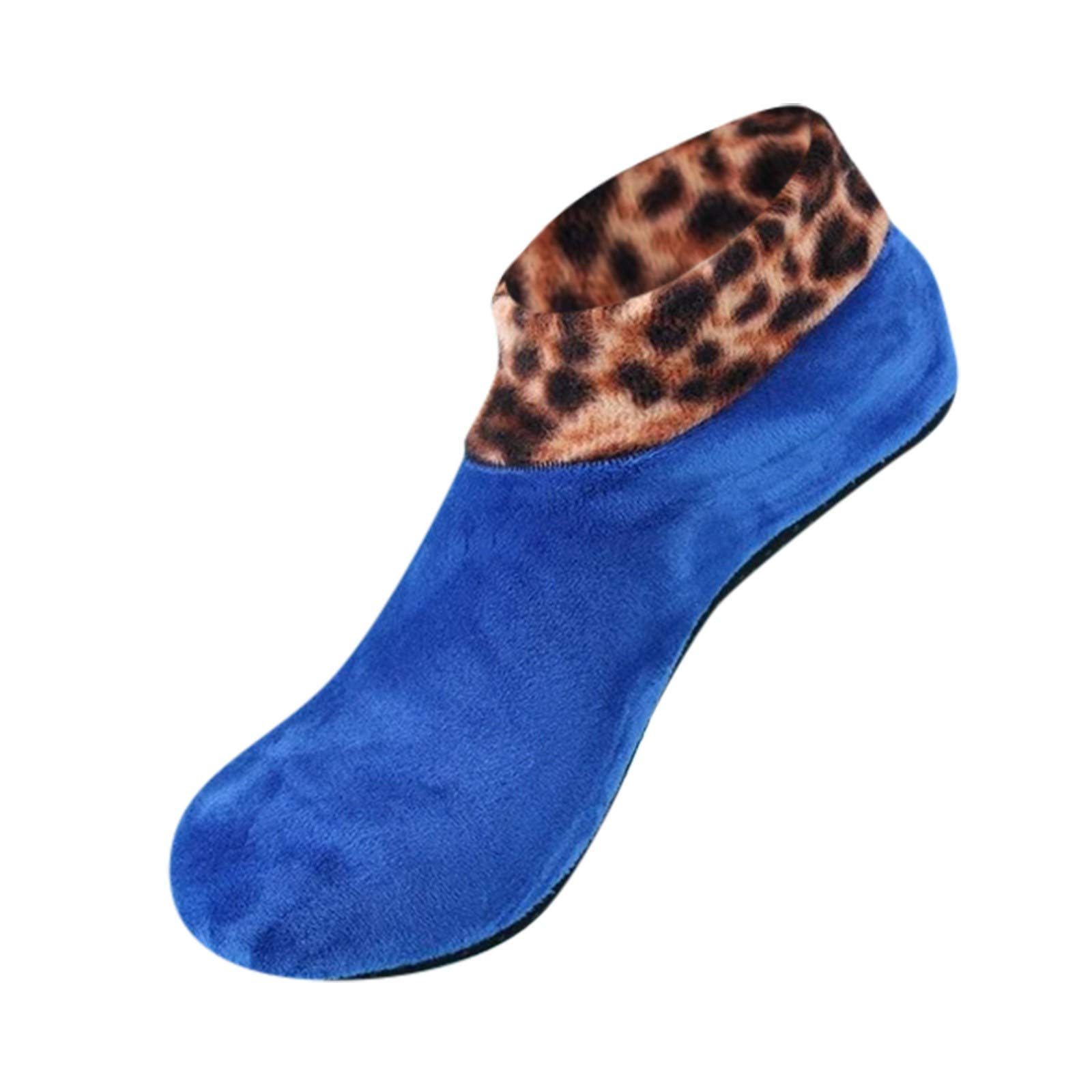 Women's Black Leopard Print Thermal Socks - Winter Warm Knit No-Show Socks with Non-Slip Grip for Flats & Indoor Wear - Cozy House Socks for Lounging, Yoga & Home Comfort