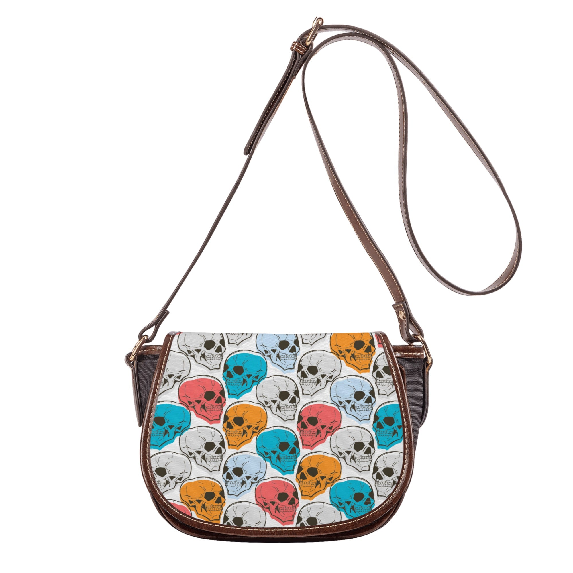 Vibrant Colored Skull Heads Saddle Bag - Stylish Motorcycle Accessory for Bikers & Riders - Perfect for Harley Davidson, Cruisers & Chopper Bikes