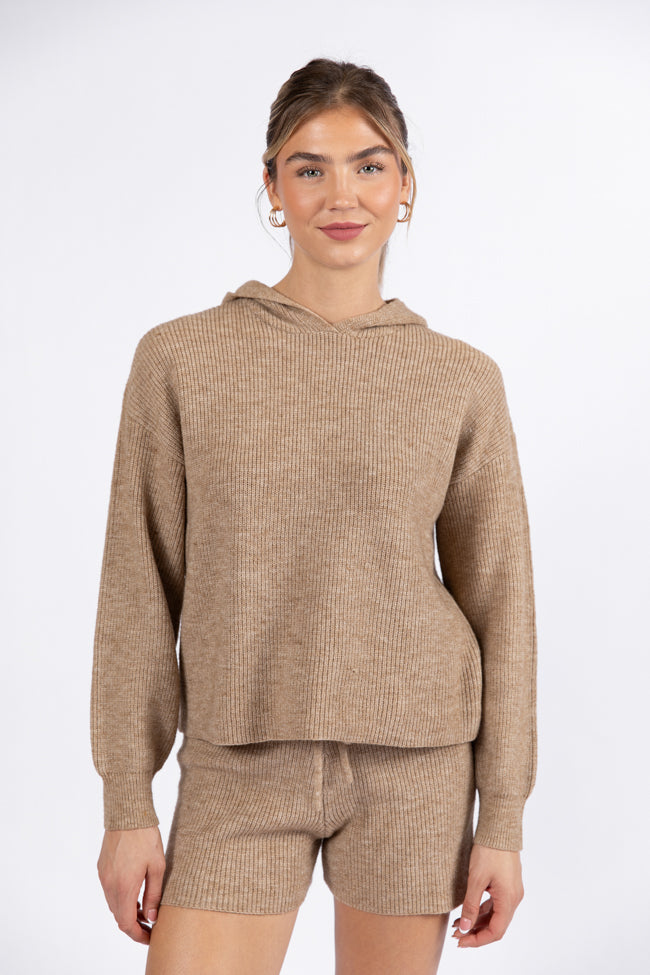 Cloud Chaser Mocha Sweater Knit Hoodie for Women - Cozy Winter Pullover with Hood - Perfect for Casual Outfits & Coffee Dates