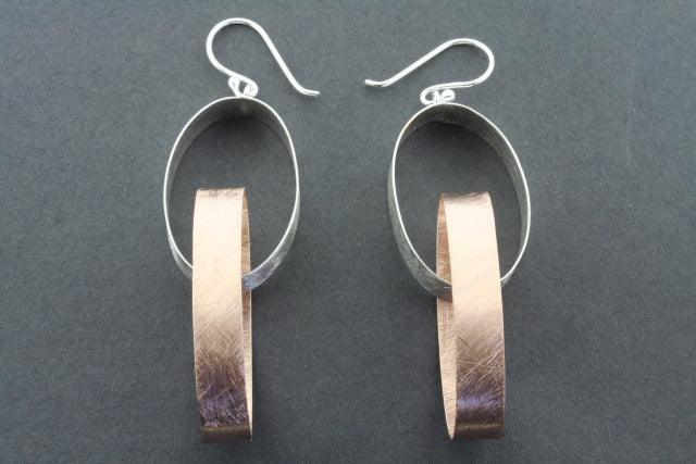 Rose Gold Plated Double Oval Ribbon Earrings - Elegant Dangle Earrings for Women, Perfect for Parties, Weddings & Everyday Wear