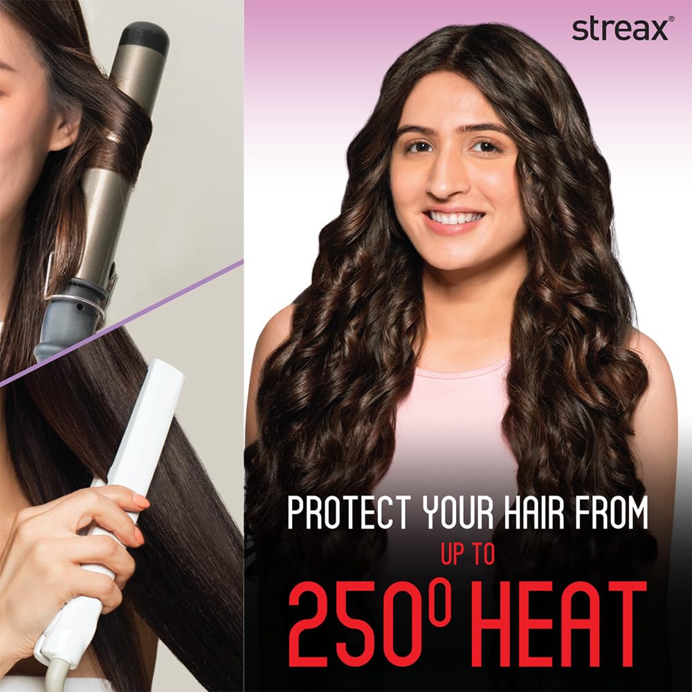 Streax Heat Protection Hair Spray - 100ml, Thermal Protectant for Styling Up to 250°C, Reduces Breakage & Frizz for Women & Men | Perfect for Blow Drying, Straightening & Curling | Damage Control & Smooth Hair Care