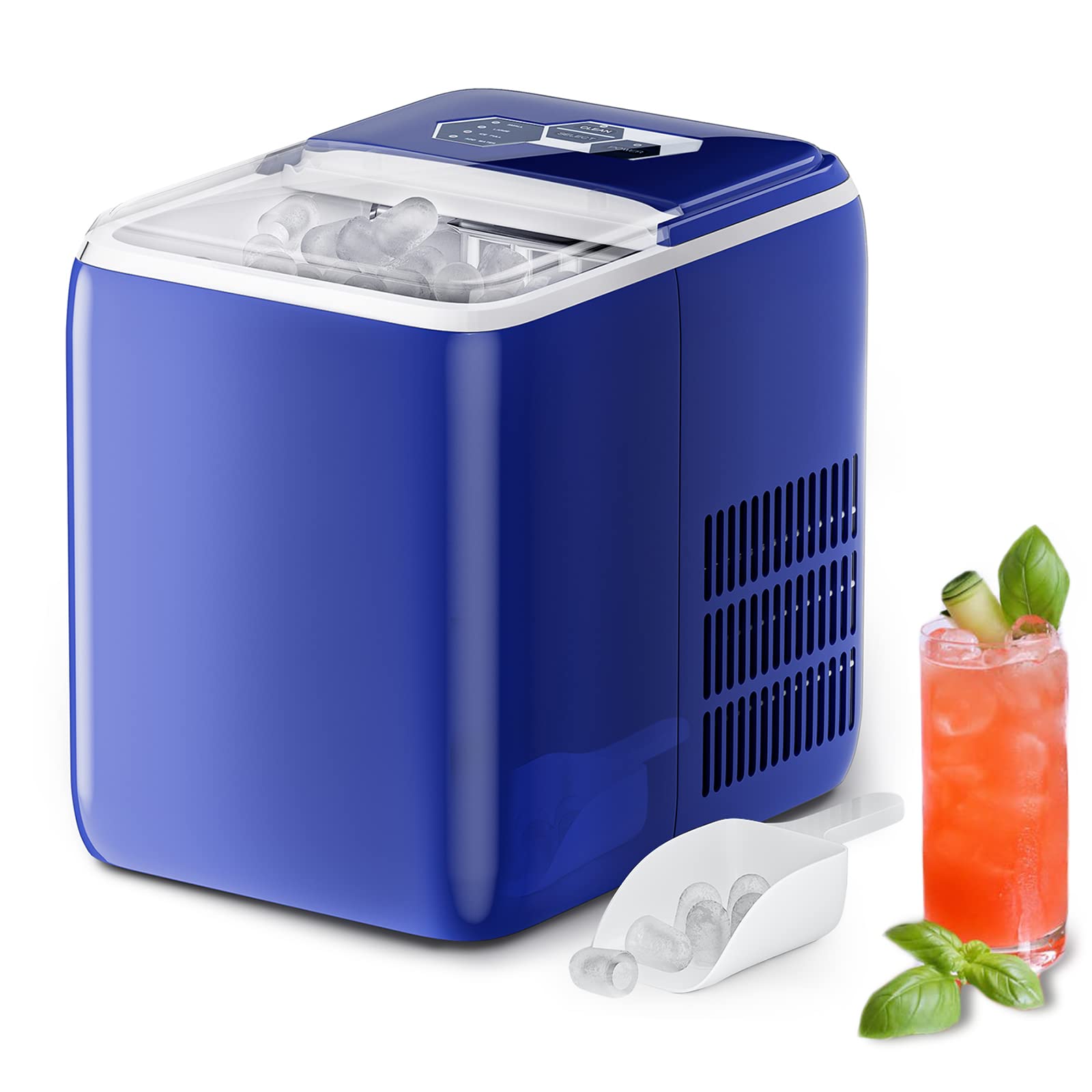 Portable Ice Maker Machine - Fast 9-Minute 12-Cube Countertop Ice Maker with Self-Cleaning Function, Navy Blue - Perfect for Home, Office, RV, and Outdoor Parties