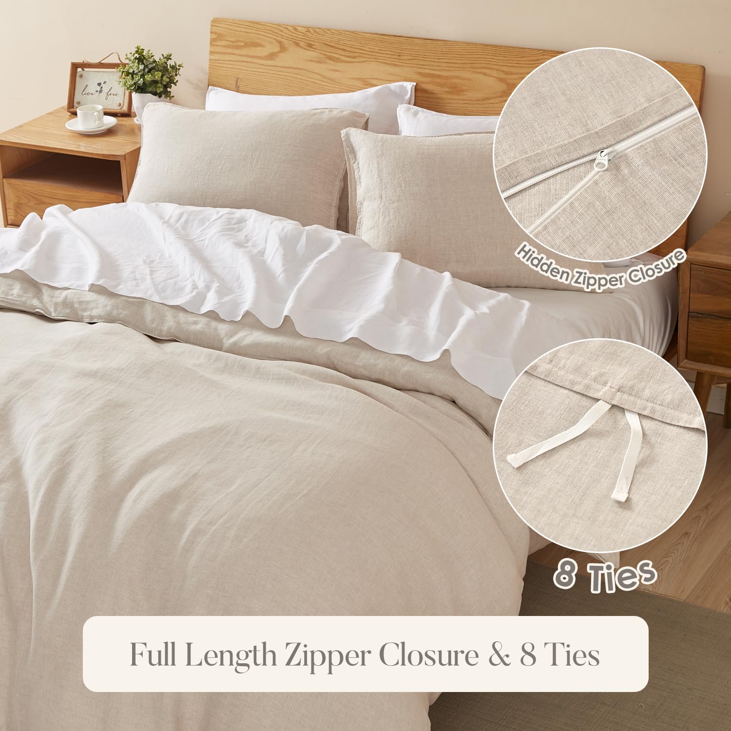 100% Pure Natural French Flax Linen Duvet Cover Set 3PCs King Size - Breathable & Hypoallergenic Bedding for Luxury Hotels, Vacation Homes & Master Bedrooms