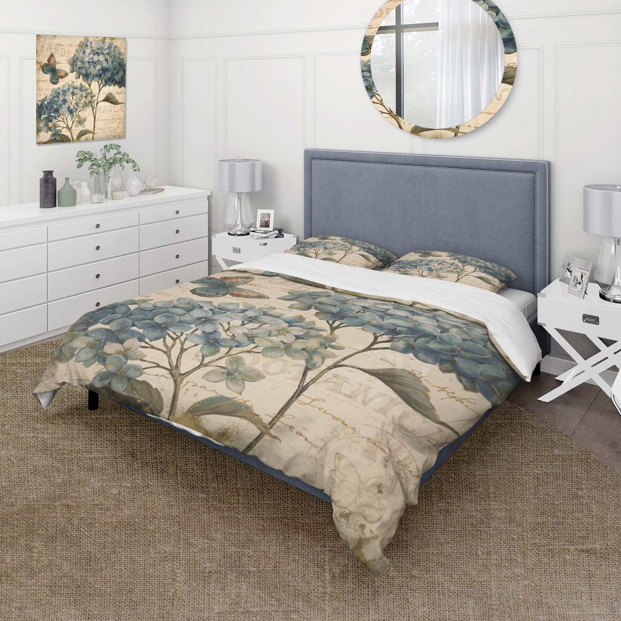 DesignQ 3-Piece King Size Duvet Cover Set - Ultra Soft Hypoallergenic Microfiber Bedding - Butterfly Blue Garden Pattern - All Season Comfort - Machine Washable - Perfect for Master Bedroom, Guest Room & Vacation Homes