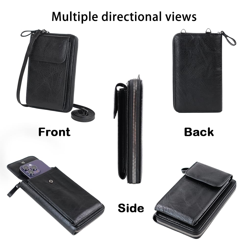 Women's Small Crossbody Bag with Credit Card Slots - Stylish Cell Phone Purse & Wallet (Black) | Perfect for Everyday Use, Travel, Shopping & Running Errands