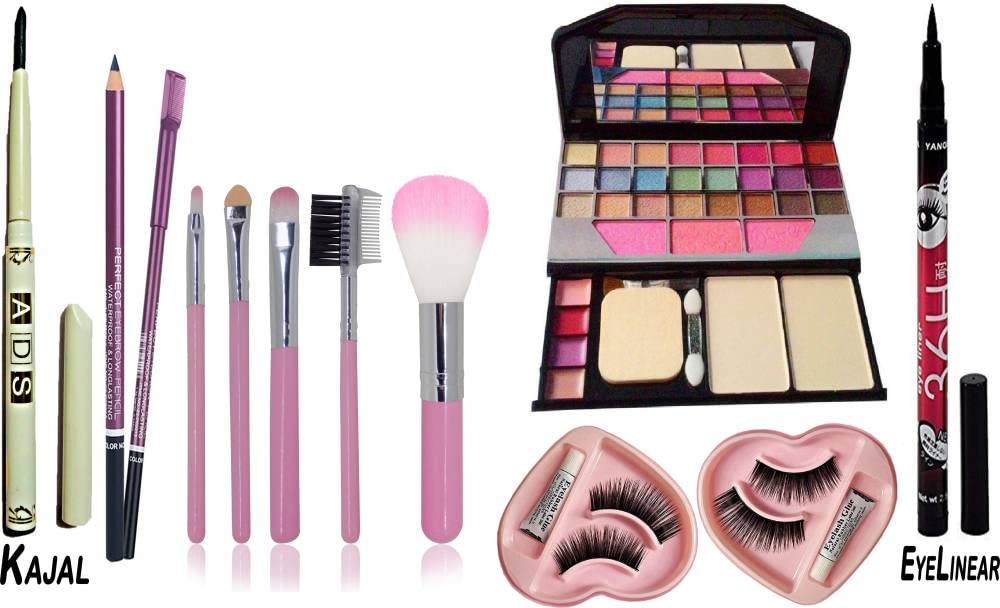 Fozzby Complete Makeup Kit with Eyeliner, Eyelashes, Brushes & Eyebrow Pencils - 8 Piece Cosmetic Set for Professional & Everyday Makeup Application | Perfect for Parties, Weddings & Daily Beauty Routine