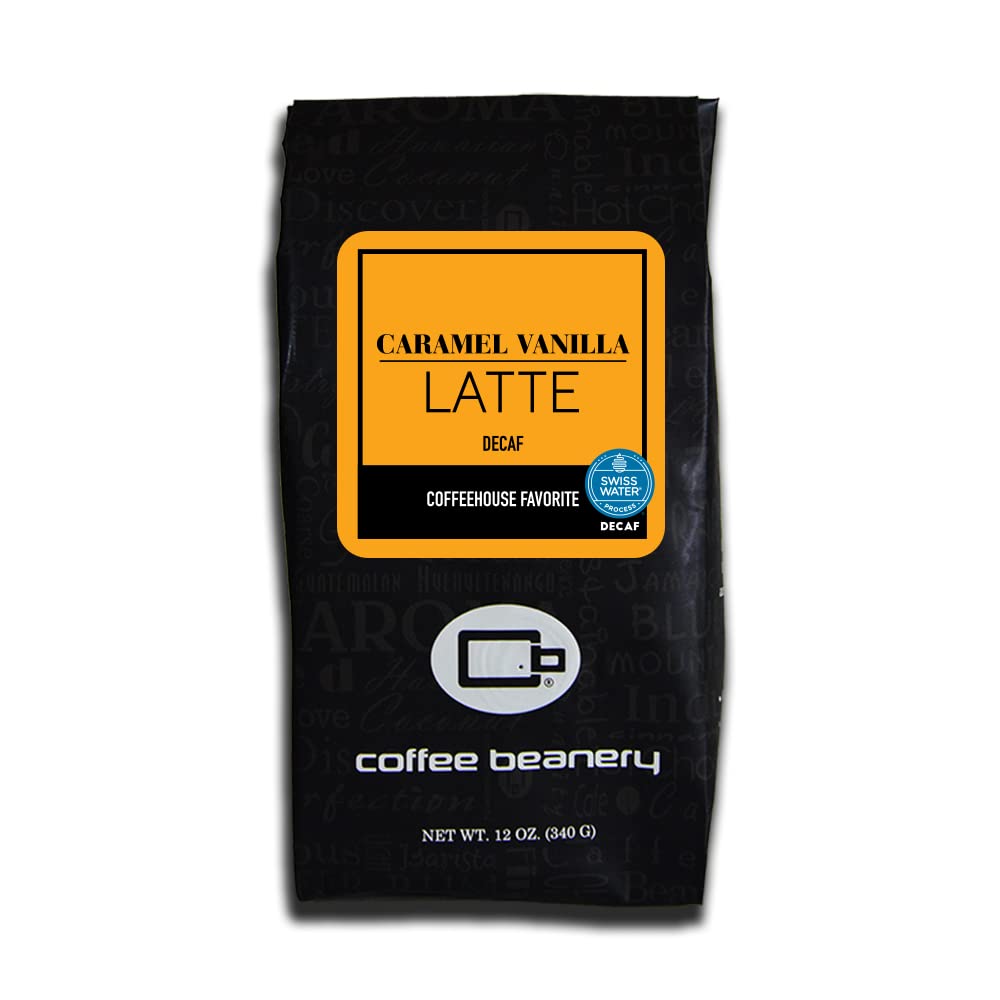 Caramel Vanilla Latte Flavored Decaf Coffee | Specialty Arabica Medium Roast | 12oz Coarse Ground | Perfect for Home Brewing & Office Use