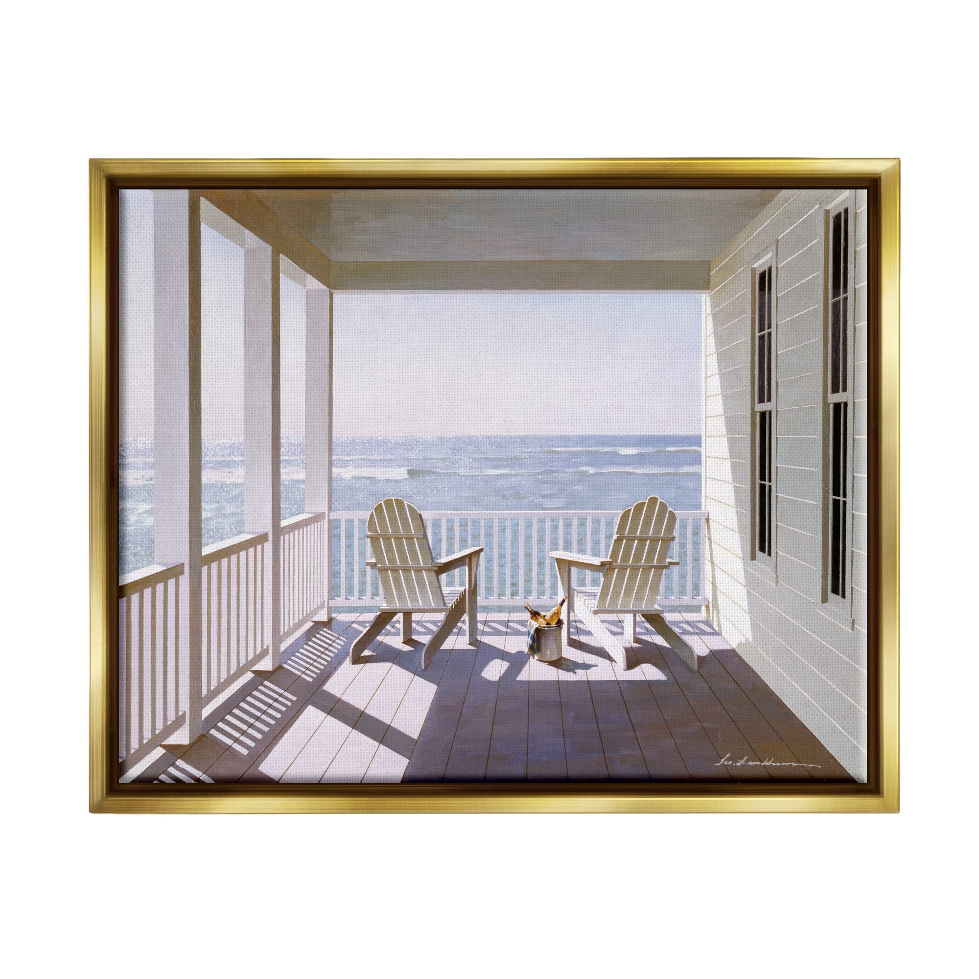 Stupell Industries Coastal Porch Chairs Painting - Realistic Tide View Artwork by Zhen-Huan Lu - Perfect for Beach House Decor & Living Room Wall Art