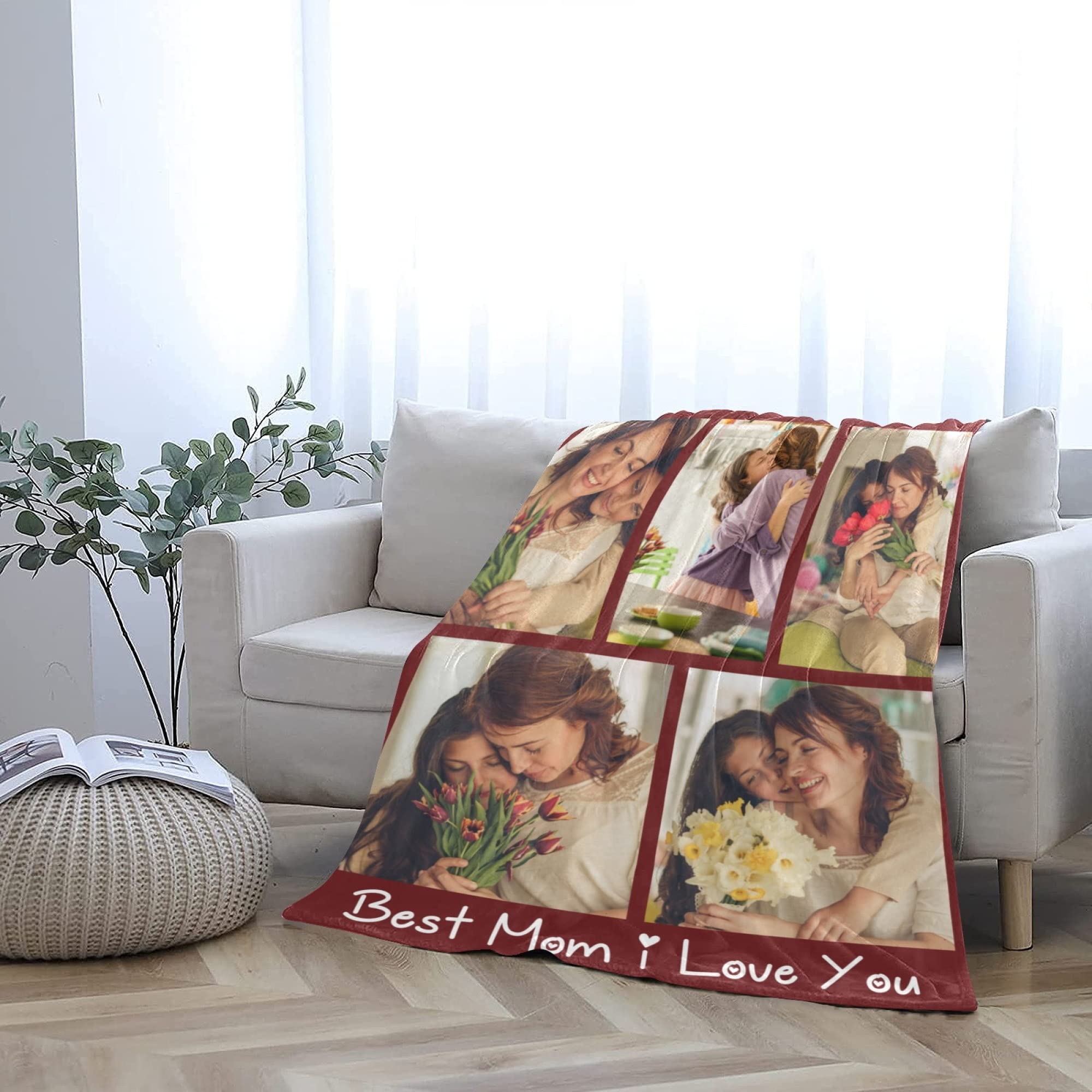 Custom Photo Blanket - Personalized Throw Blanket with Text & Collage | Soft Flannel Fleece Blanket | Mother's Day Gift for Mom, Grandma from Daughter, Son, Husband | Perfect for Family Photos, Anniversary Gifts & Cozy Home Decor